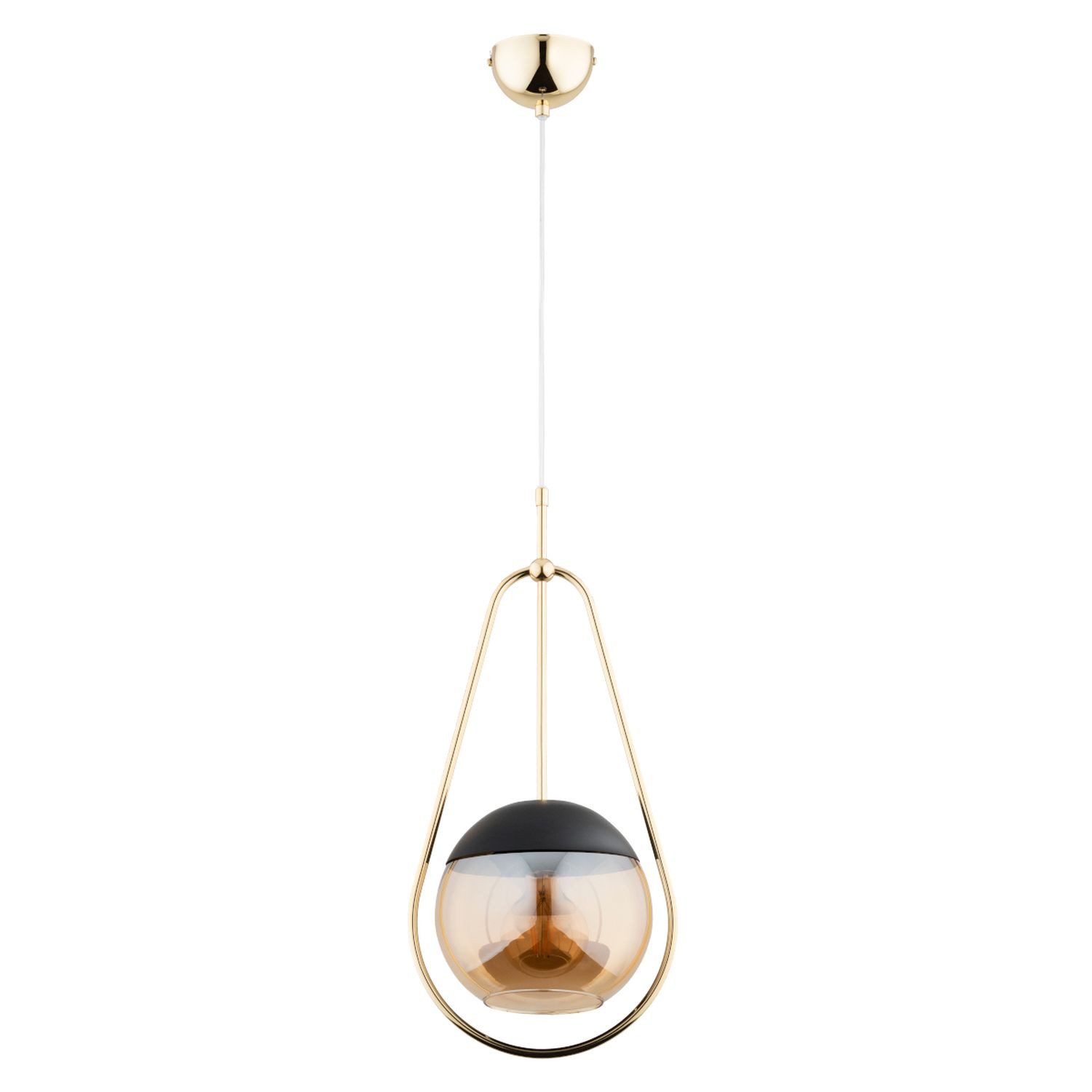 Licht-Erlebnisse Pendelleuchte FARORO, ohne Leuchtmittel, Glas Metall E27 24 cm breit H: max. 90 cm in Gold Schwarz Bernstein