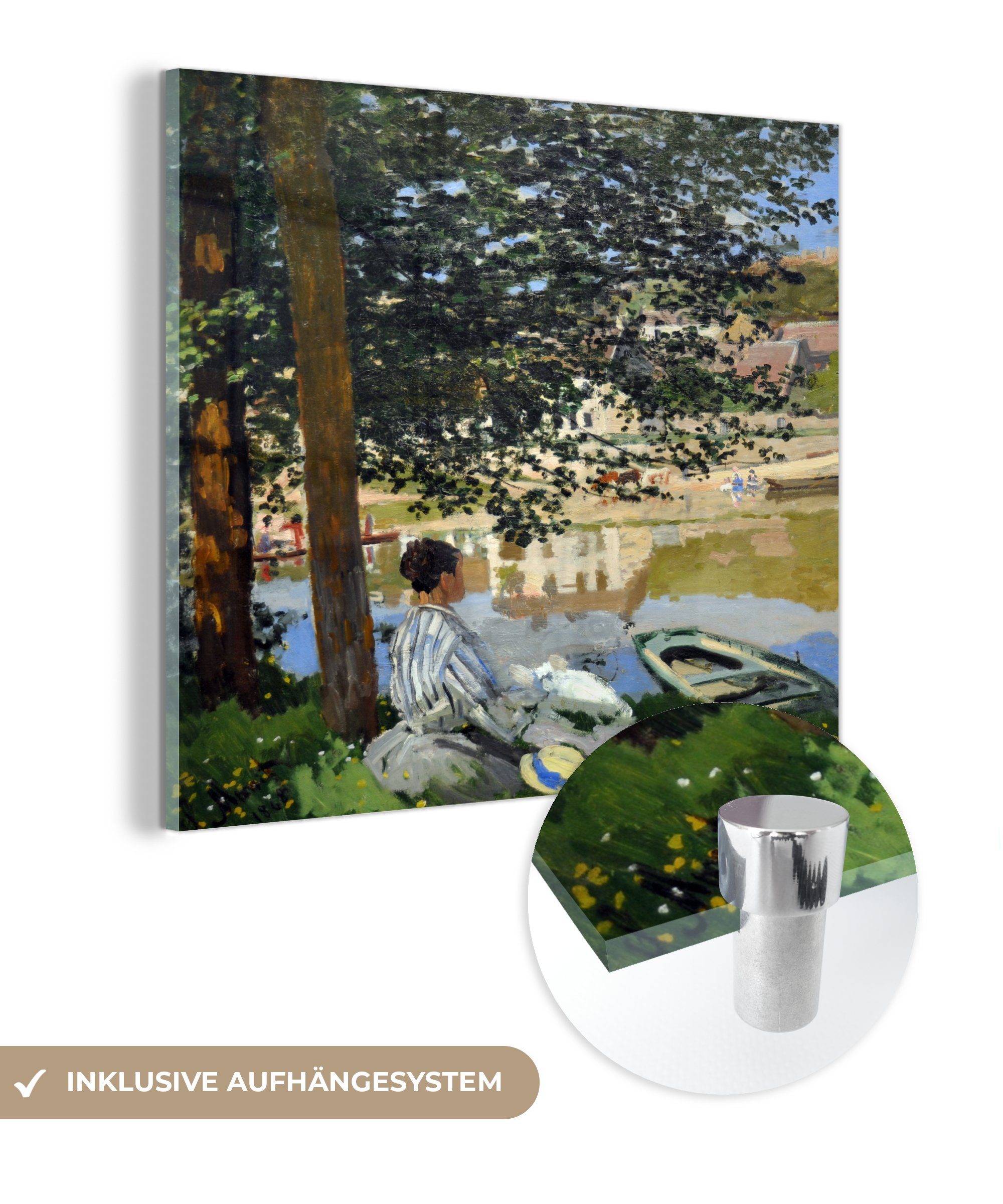 auf Wanddekoration Bennecourt auf Glas Monet, Glasbilder St), Glas Claude Ufer - - Seine, Bilder der MuchoWow Foto Am - Wandbild Acrylglasbild (1 -