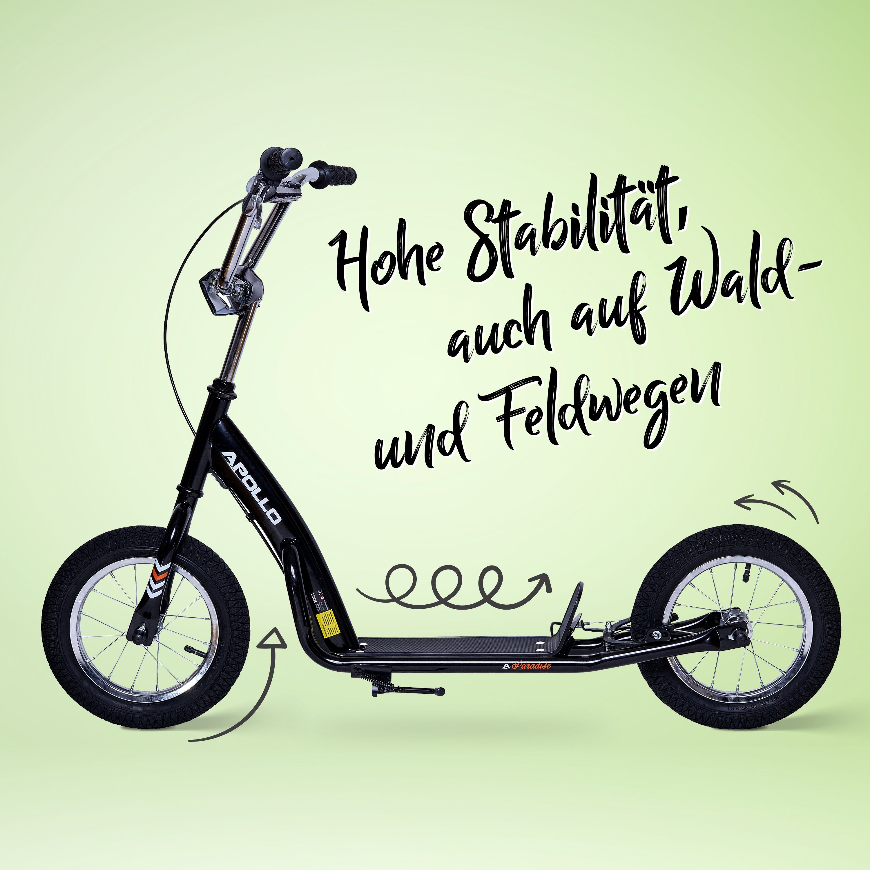 Apollo Scooter Retro Scooter Paradise City Roller mit 12,5 Zoll Luftreifen, Tretroller für Kinder und Jugendliche mit extra breiter Trittfläche