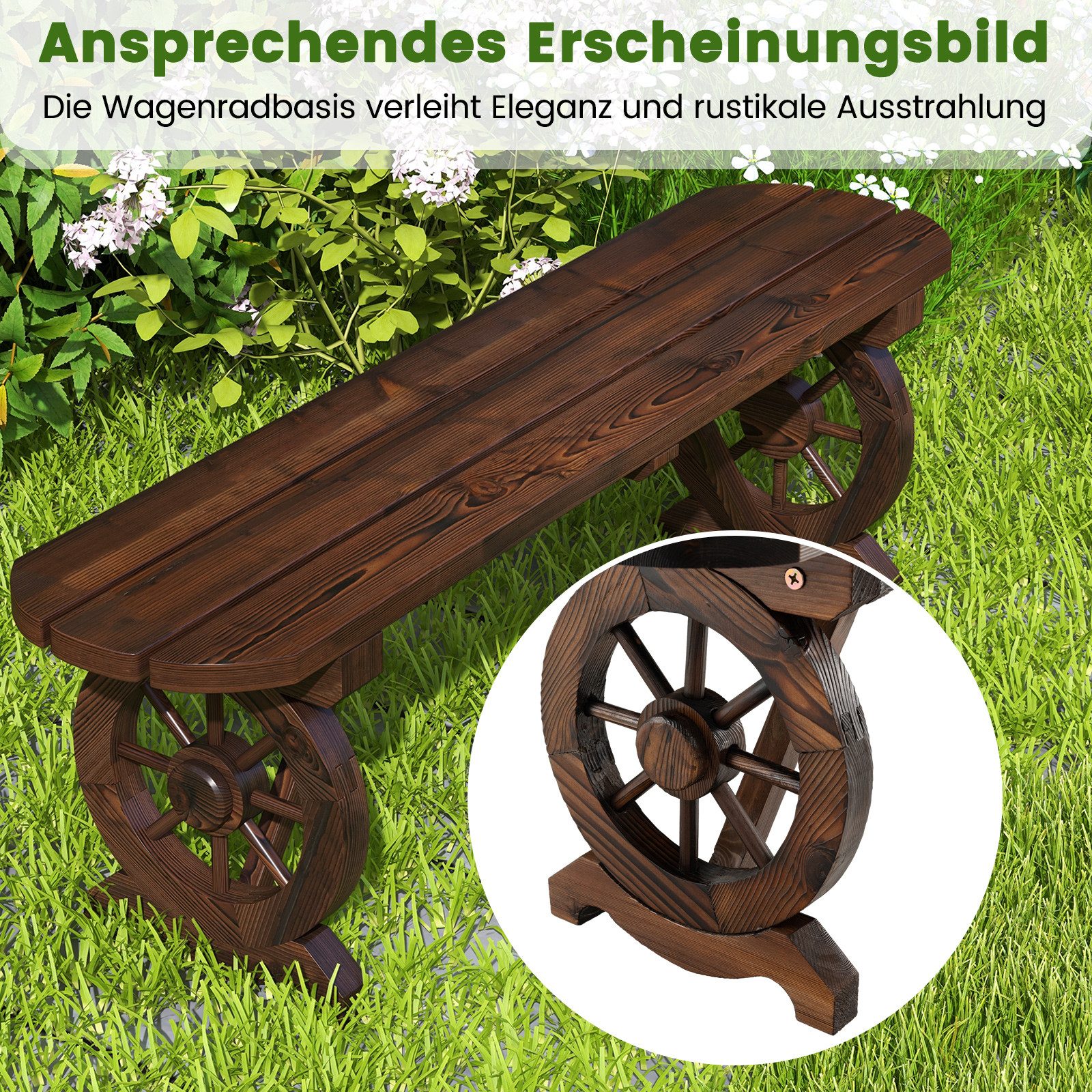 COSTWAY Gartenbank, Holzbank für 2-3 Sitzer, ohne Rückenlehne