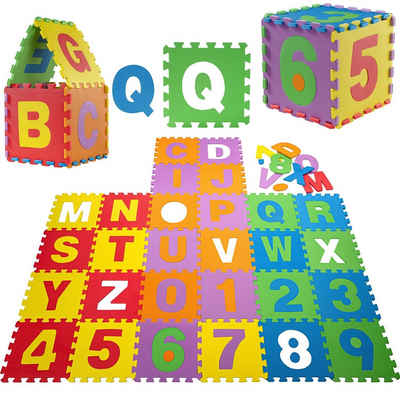 GAMES PLANET Puzzlematte XXL Puzzlematte, Spielmatte, Set mit 86 Teilen, (Set, 86-tlg), mit Zahlen und Buchstaben, Kinderspielteppich für Kinder, ca. 3,6 m²