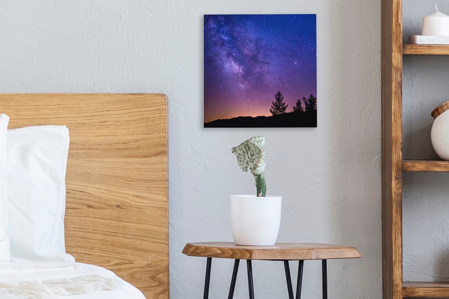 Wohnzimmer einem Bilder St), Lila für über Leinwandbild Leinwand Schlafzimmer Gebirge, (1 Milchstraße OneMillionCanvasses®