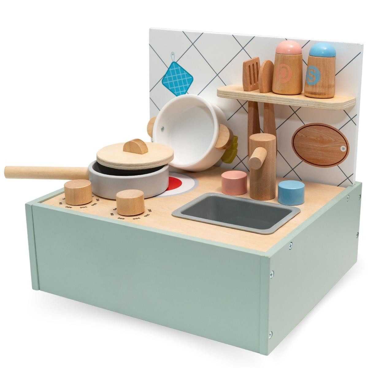 Mamabrum Kinder-Küchenset Faltbare Holz-Spielküche mit Kochzubehör günstig online kaufen