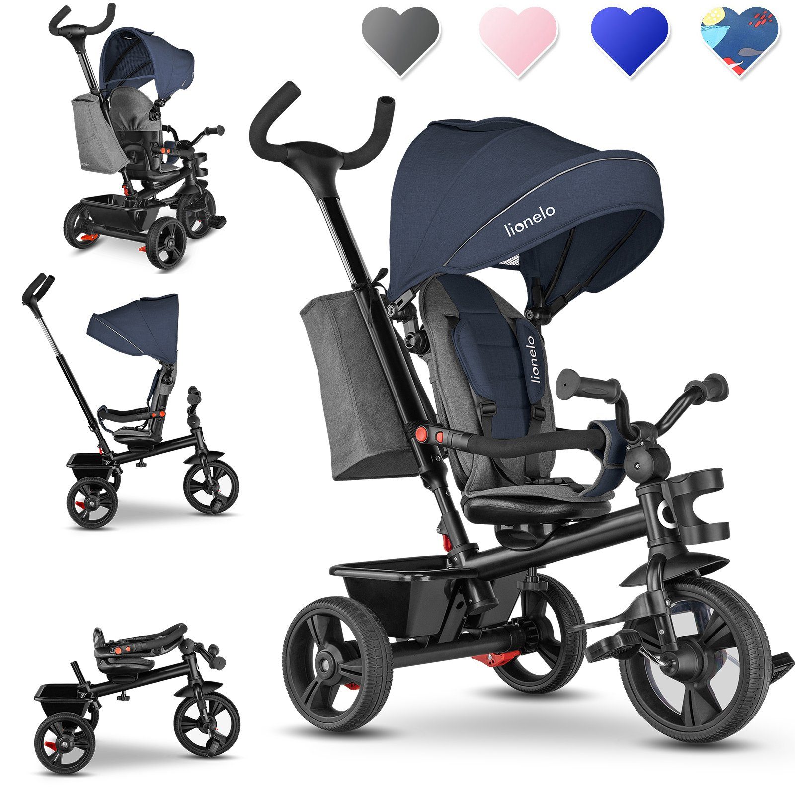 lionelo Dreirad-Kinderwagen HAARI, Elternlenkung, Zusammenklappbar, Tasche /von 18 Monaten bis 5 Jahren