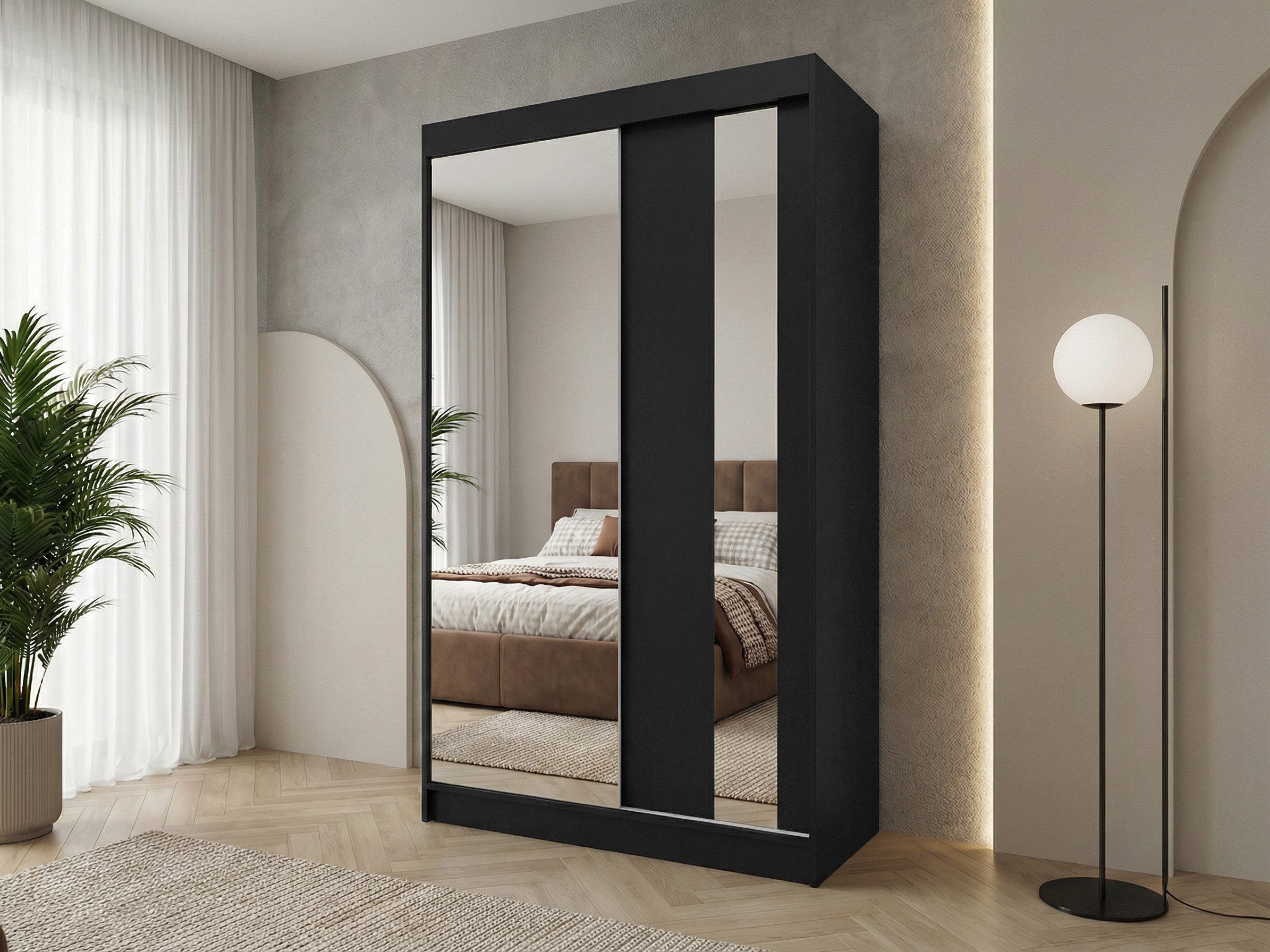 Beautysofa Schwebetürenschrank Gaja (weiß, schwarz, graphit, artisan, Kaschmir Farbe) mit Schubladen, Spiegeln und Kleiderstange