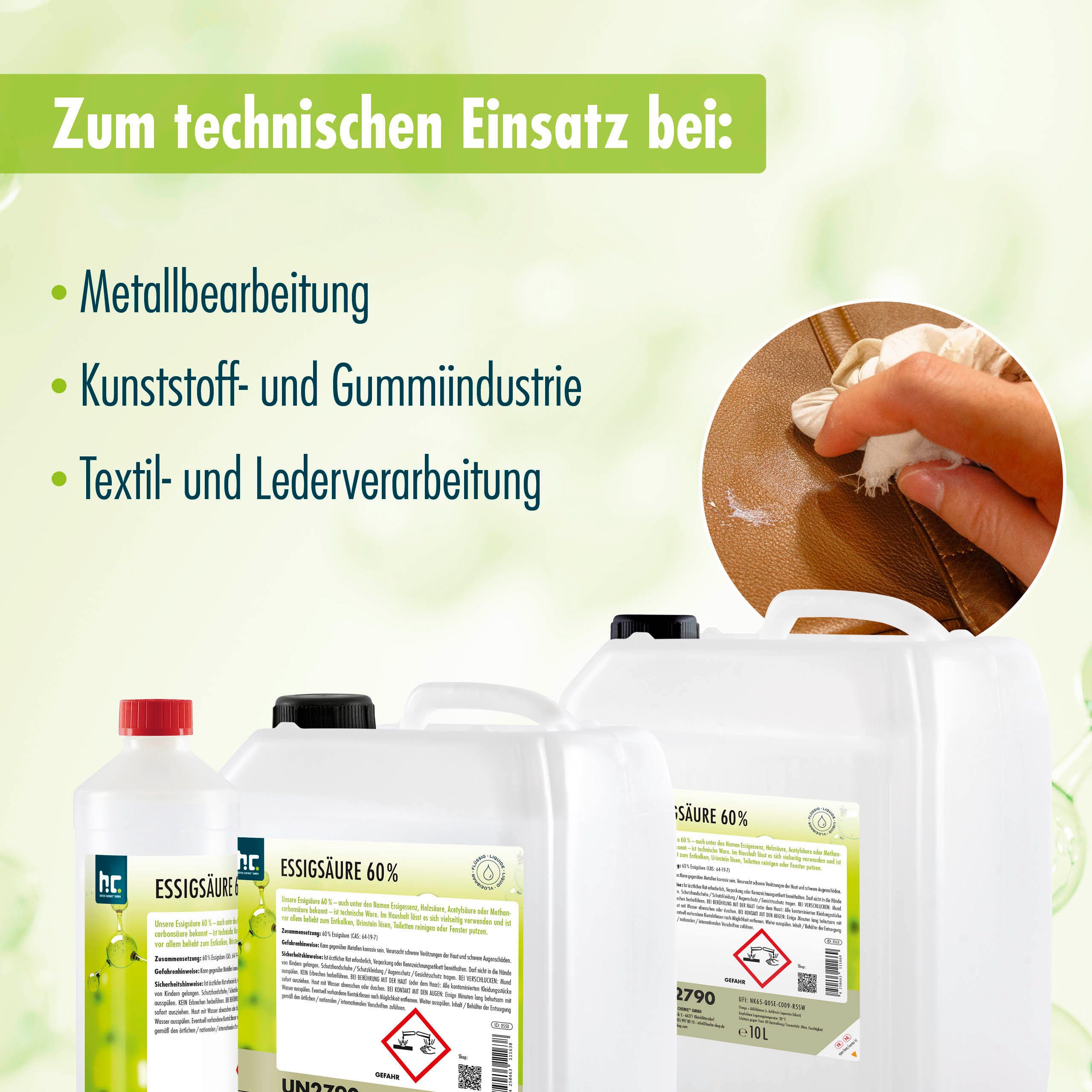 Höfer Chemie GmbH 2x 10 L Essigsäure 60% Grundreiniger (Effektiv gegen Kalk und vielseitig anwendbar)