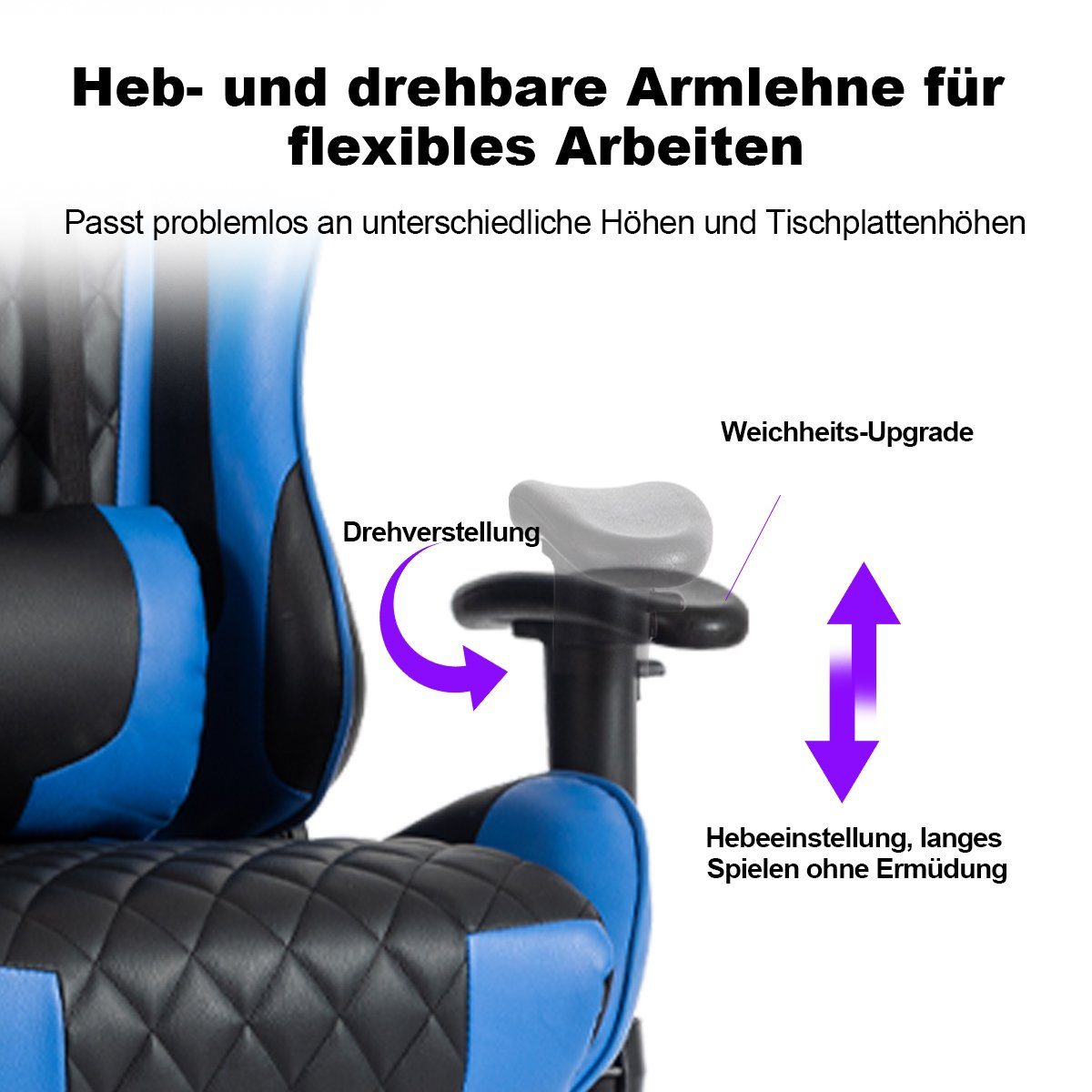 blau IKIDO Mit Pedal-Gaming-Stuhl Gaming-Stuhl und Gamingstuhl), (Professioneller Wippmechanismus Eingebauter Fußstütze, Beinauflage