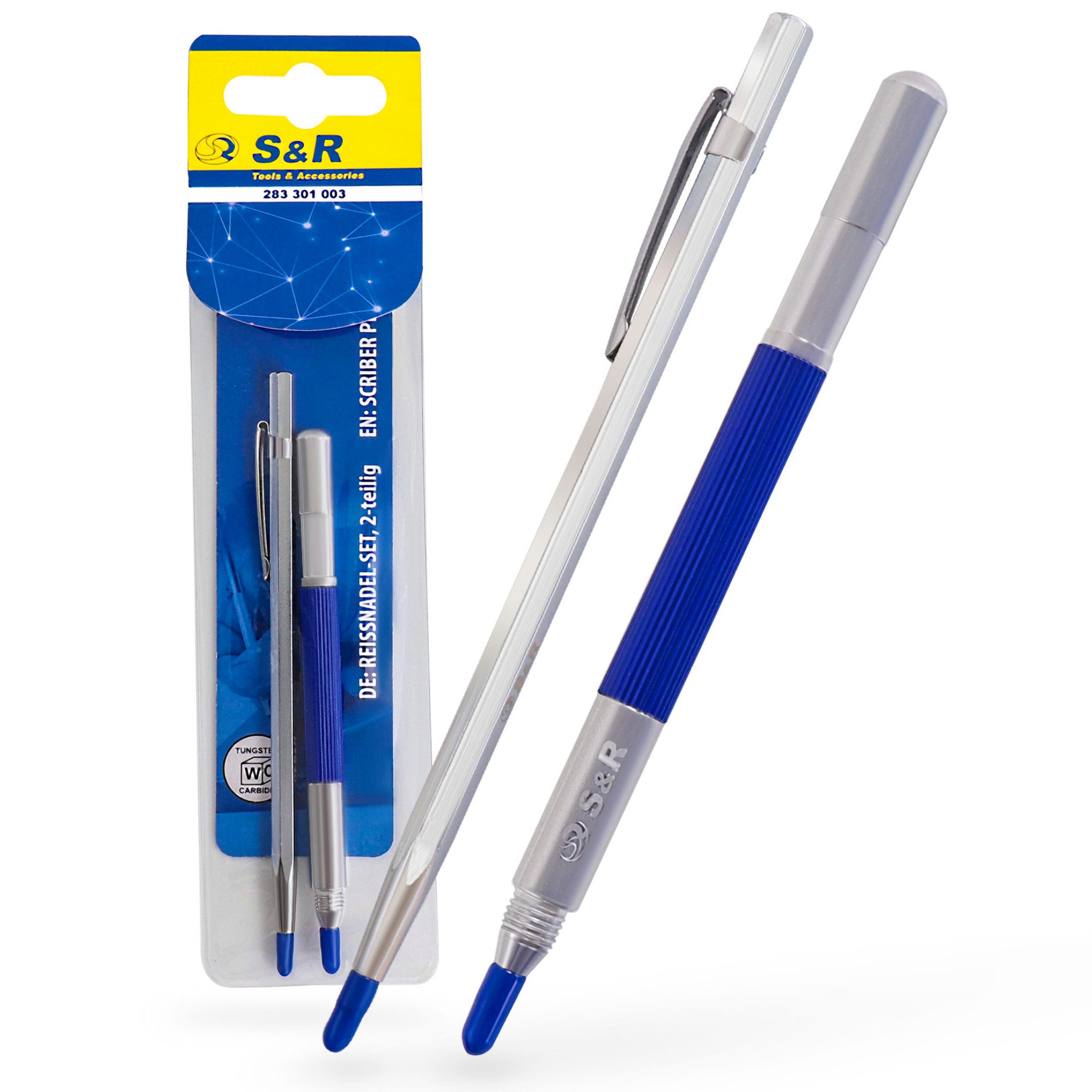 S&R Reißnadel Anreißnadeln, Anreißwerkzeug mit Wolframkarbid Hartmetall-Spitze, (Set 2-St. mit 2 Anreißnadeln), zum Markieren, Gravieren von Metall, Edelstahl, Holz, Keramik, Glas