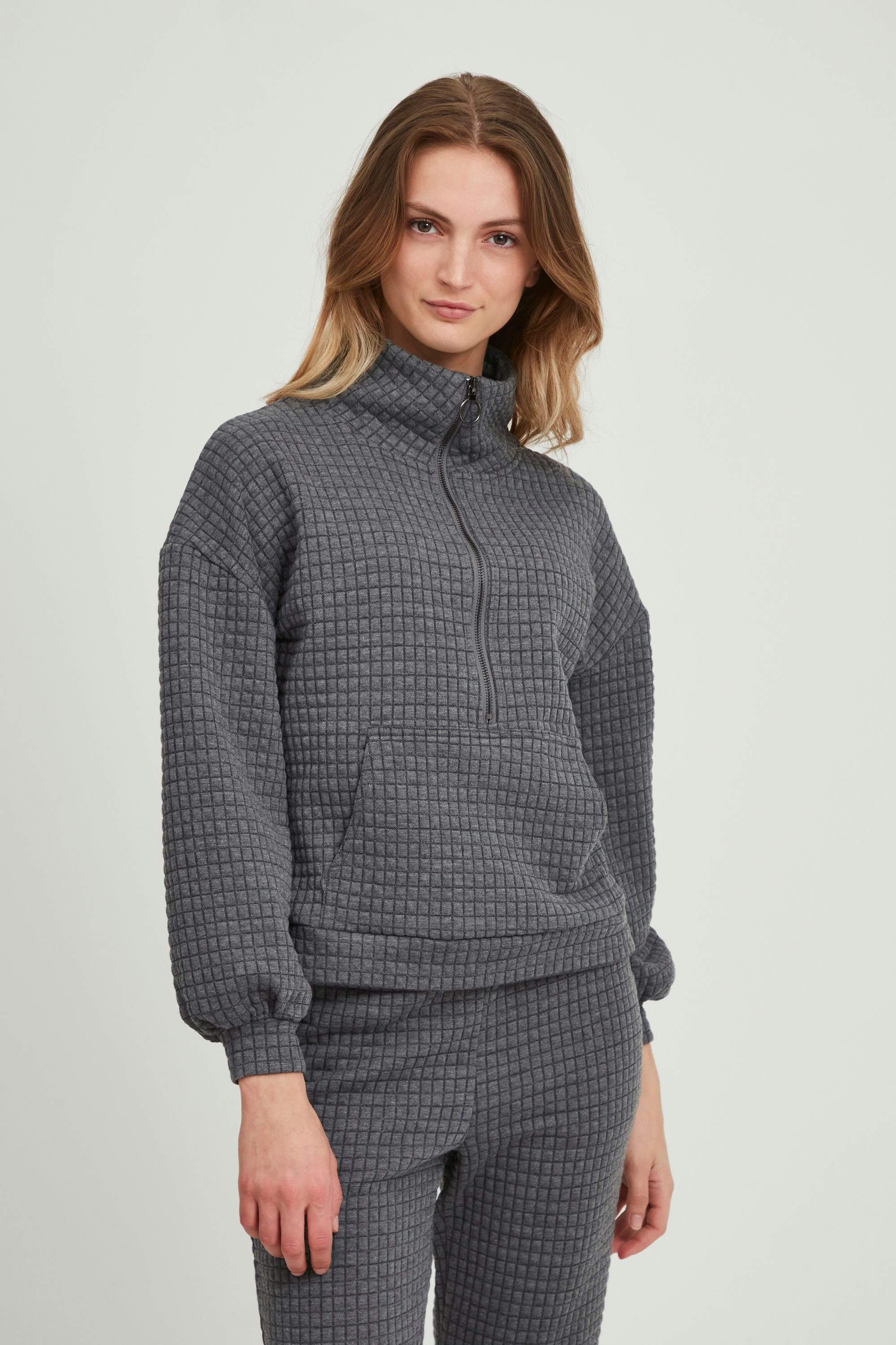 b.young Sweater BYULISA - 20810527 Moderner Sweater mit Strukturmuster Dark Grey Melange (200456)