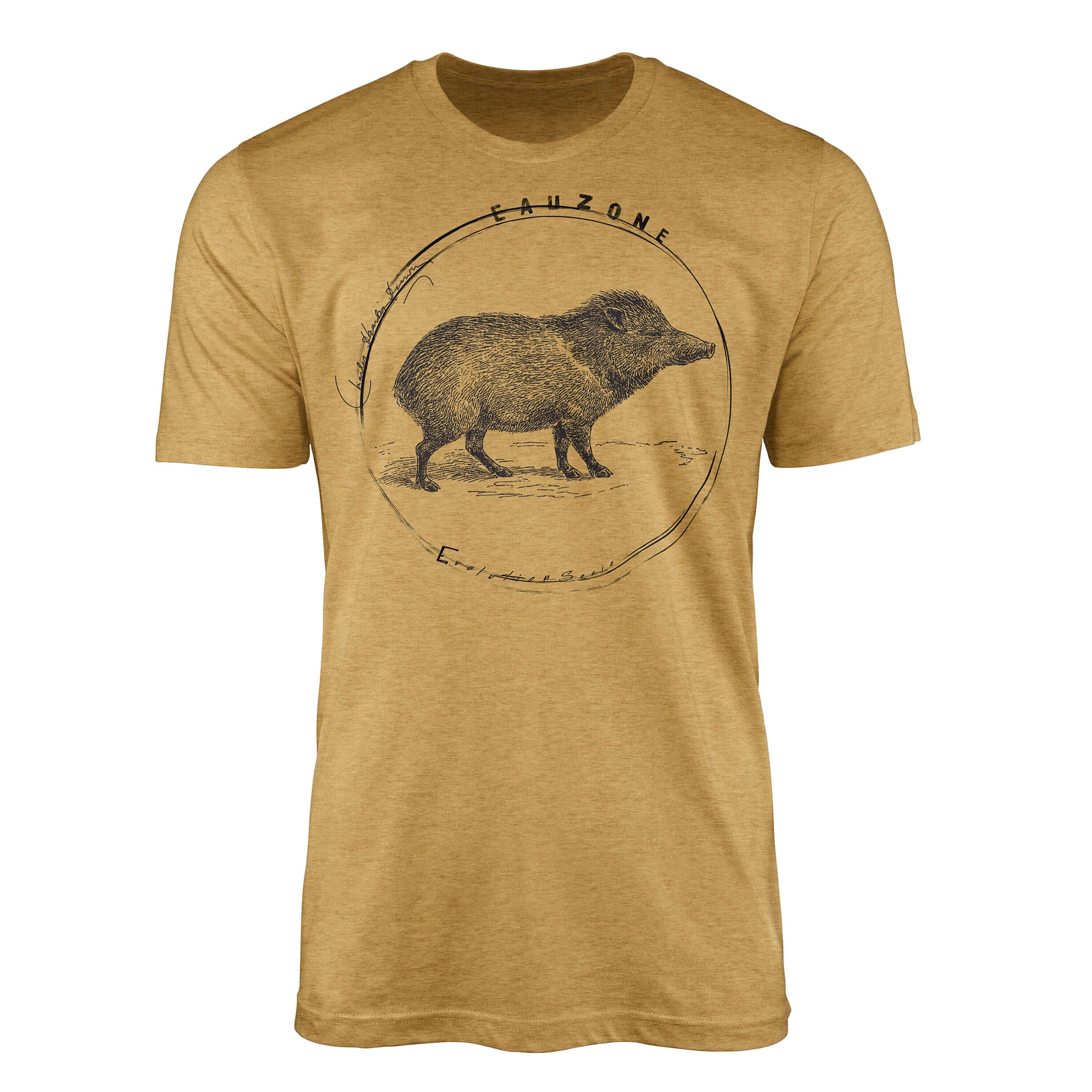 Echtes Produkt für ein beruhigendes Gefühl Sinus Art T-Shirt Herren Wildschwein Antique Gold T-Shirt Evolution
