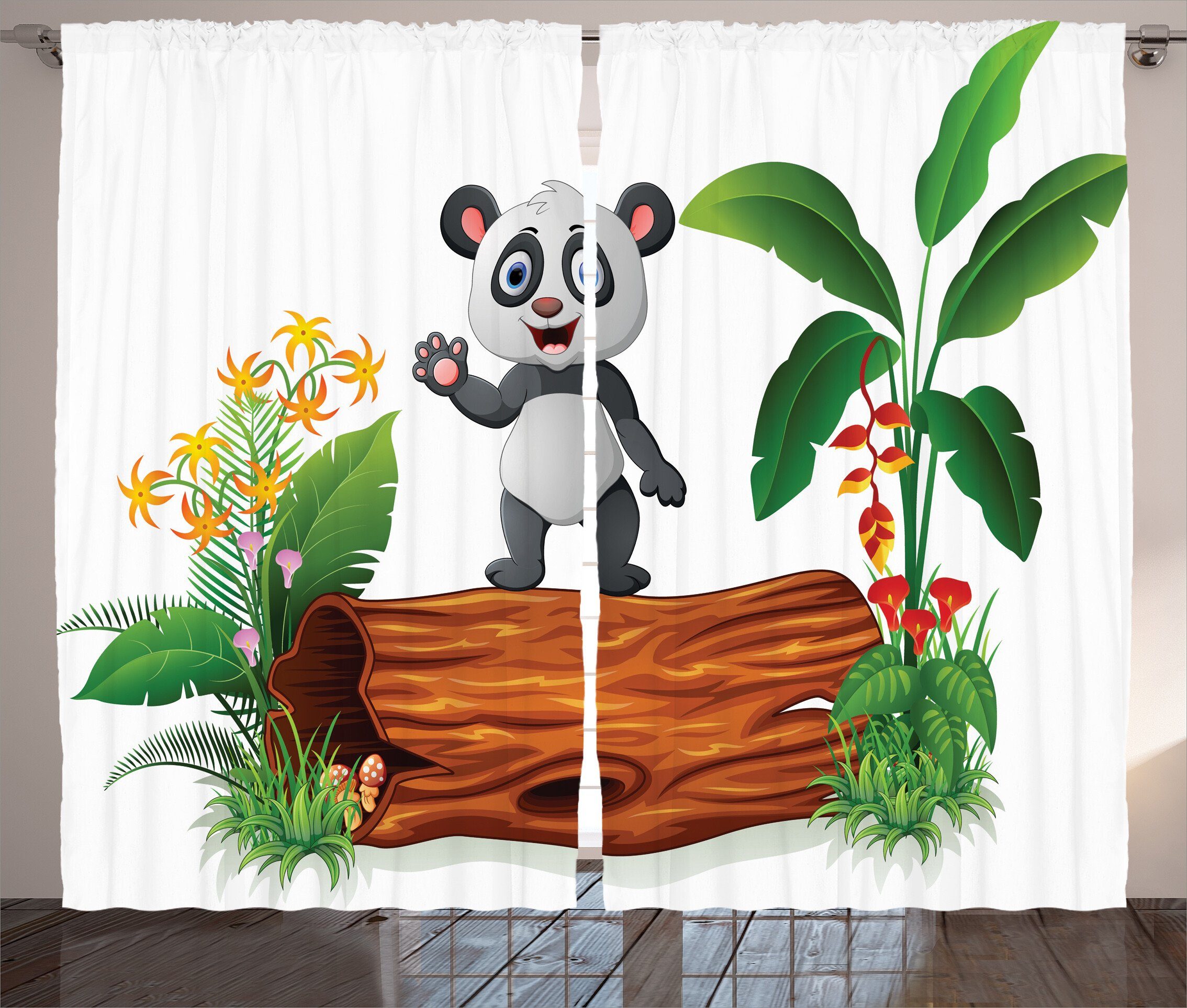 Gardine Schlafzimmer Kräuselband Vorhang mit Schlaufen und Haken, Abakuhaus, Tier Baby-Panda-Aufstellung