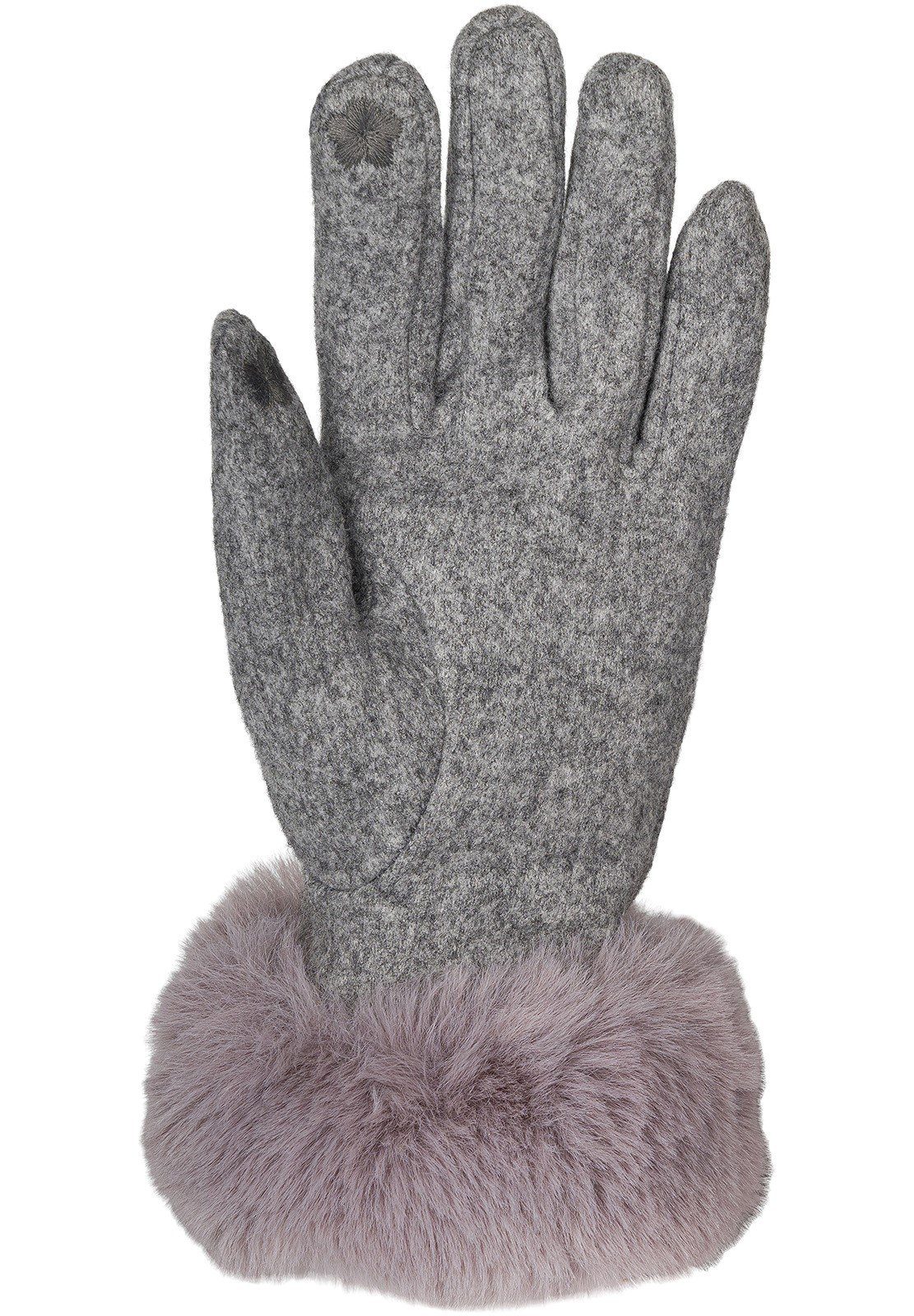 Handschuhe mit Grau styleBREAKER Fleecehandschuhe Kunstfell Touchscreen
