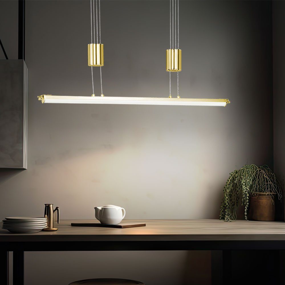 WOFI Hängeleuchte, LED-Leuchtmittel fest verbaut, Warmweiß, LED Hängeleuchte Esstischampe Metall messing Höhenverstellbar H 150 cm