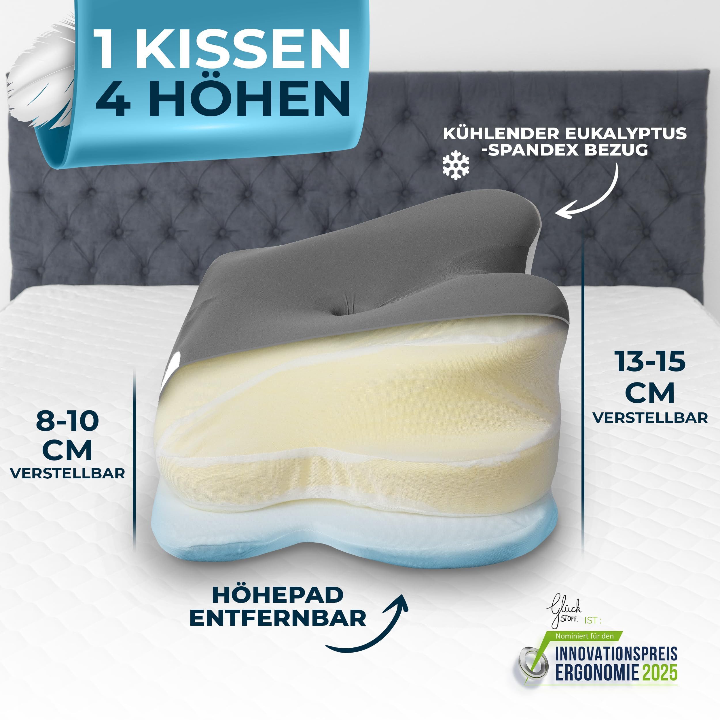 Glückstoff Nackenkissen Orthopädisches Kissen [Innovationspreis für Ergonom günstig online kaufen