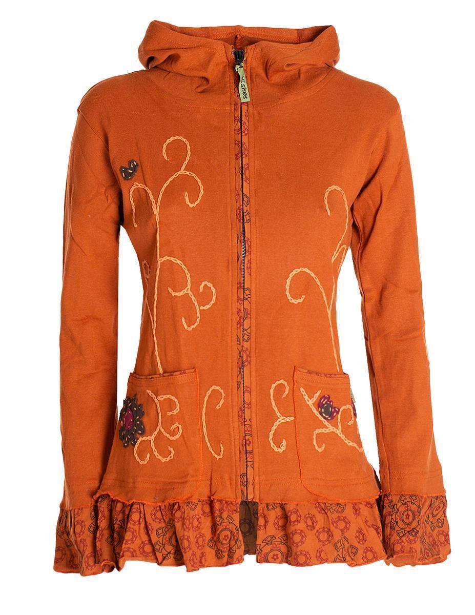 Kapuzensweatjacke Damen Sommerjacke Blumen-Strickjacke Elfenjacke Kapuze Rüschen