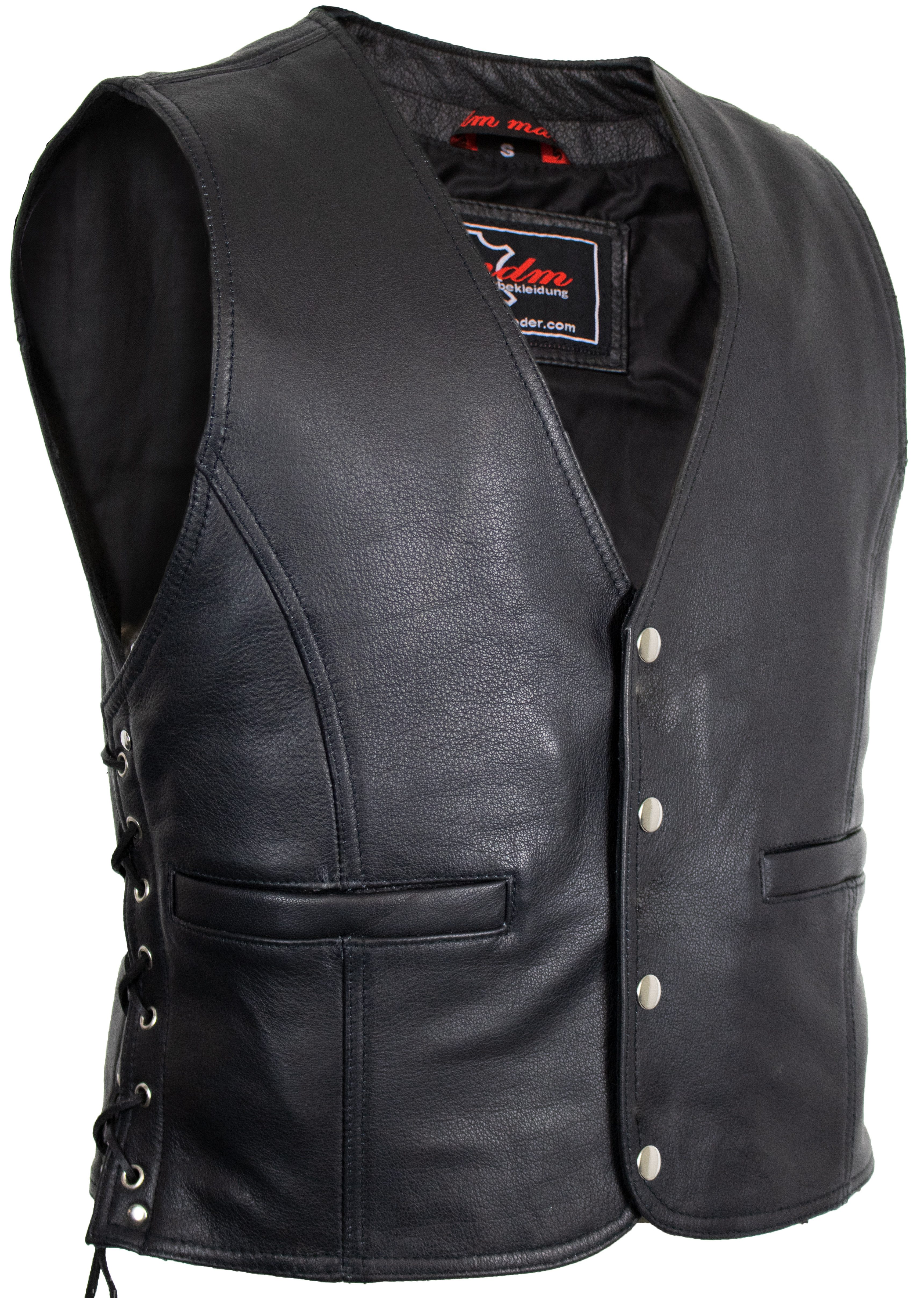 MDM Lederweste Herren Druckknopf Biker Lederweste günstig online kaufen