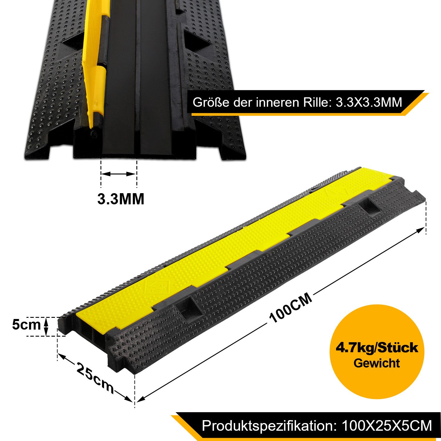 Clanmacy Kabelkanal Kabelbrücke 2 Kanal Überfahrbar Gummi Rampe Stoplerschutz 3X (3-St) – Bild 2 von 5