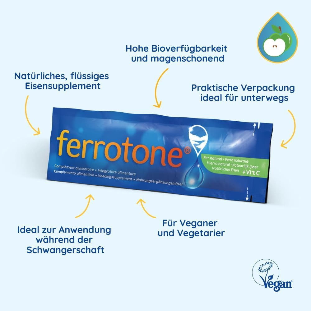 ferrotone Apfel Eisen Liquid Pulver, 25 ml à 14 St., bei Eisenmangel, mit Vitamin C für eine gute Aufnahme, 14 x 25ml