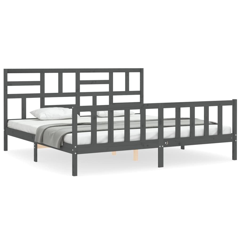 vidaXL Bett Massivholzbett mit Kopfteil Grau günstig online kaufen