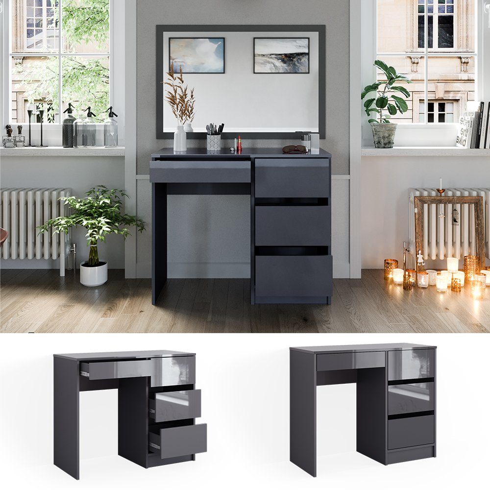 Vicco Schreibtisch Sherry, Anthrazit Hochglanz, 90 x 40 cm mit Schubladen günstig online kaufen