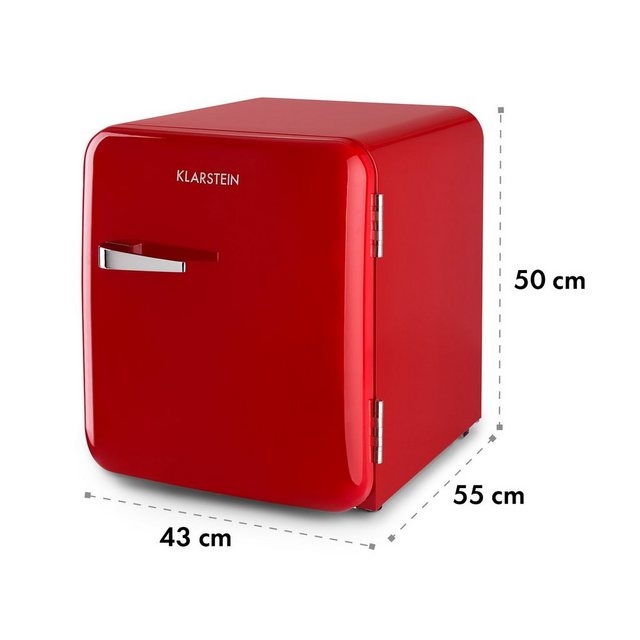Klarstein Table Top Kühlschrank HEA13-Audrey-rot 10035311A, 50 cm hoch, 44 cm breit, Hausbar Minikühlschrank mit Gefrierfach Getränkekühlschrank klein