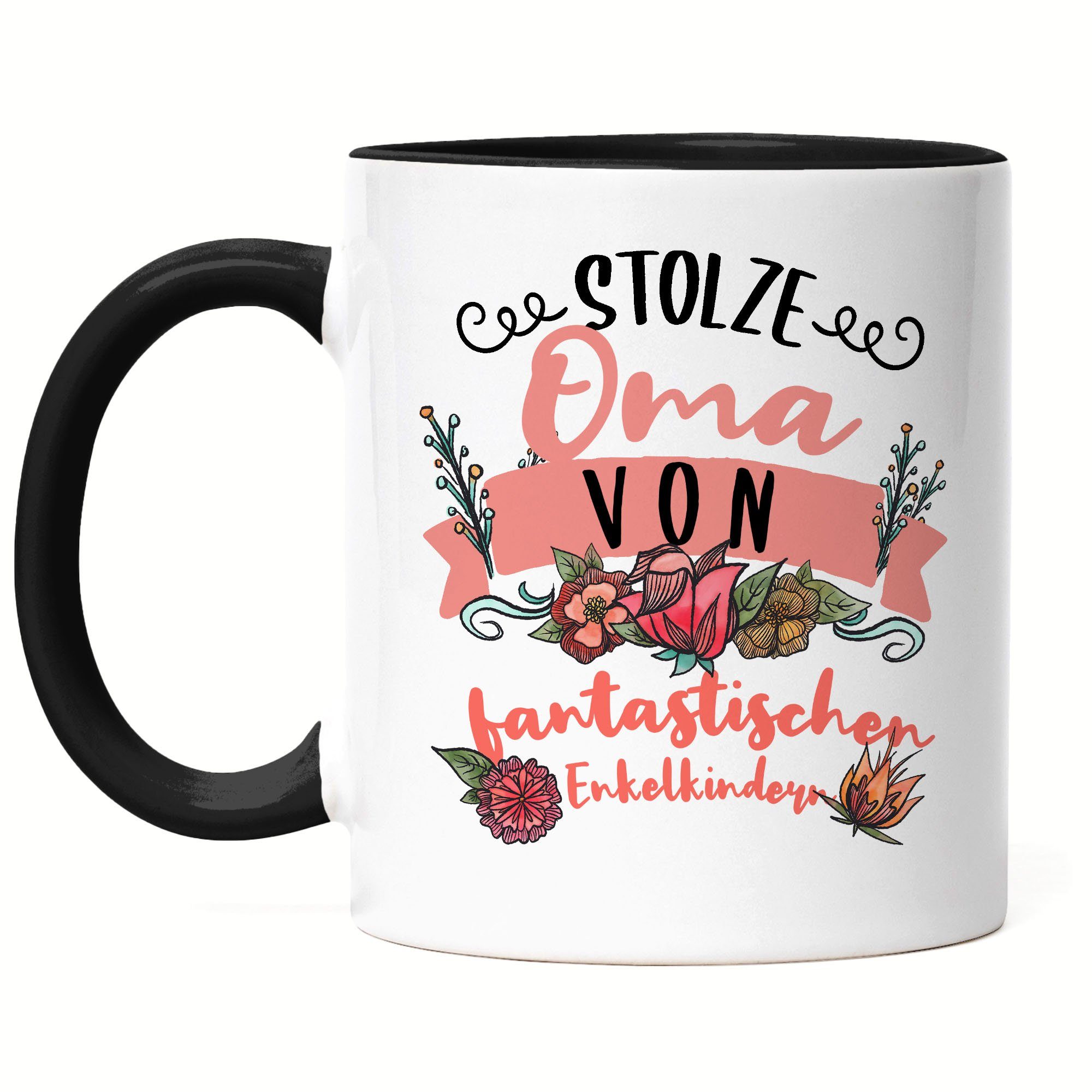 Hey!Print Tasse Stolze Oma von fantastischen Enkelkindern Tasse Lustig Mutter Muttertag Spruch Geschenk Omi Großmutter Schwarz | Tassen