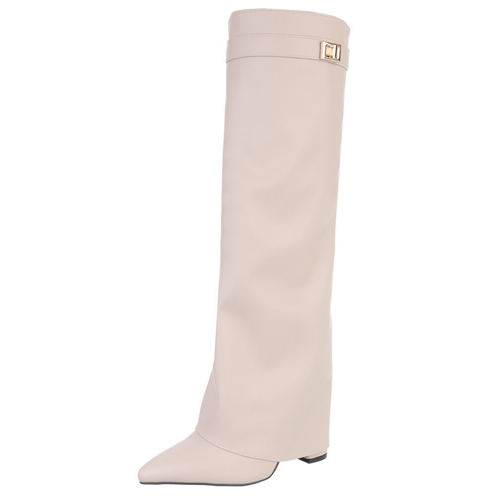 Ital-Design Elegante kniehohe Stiefelette mit Blockabsatz für Damen High-He günstig online kaufen