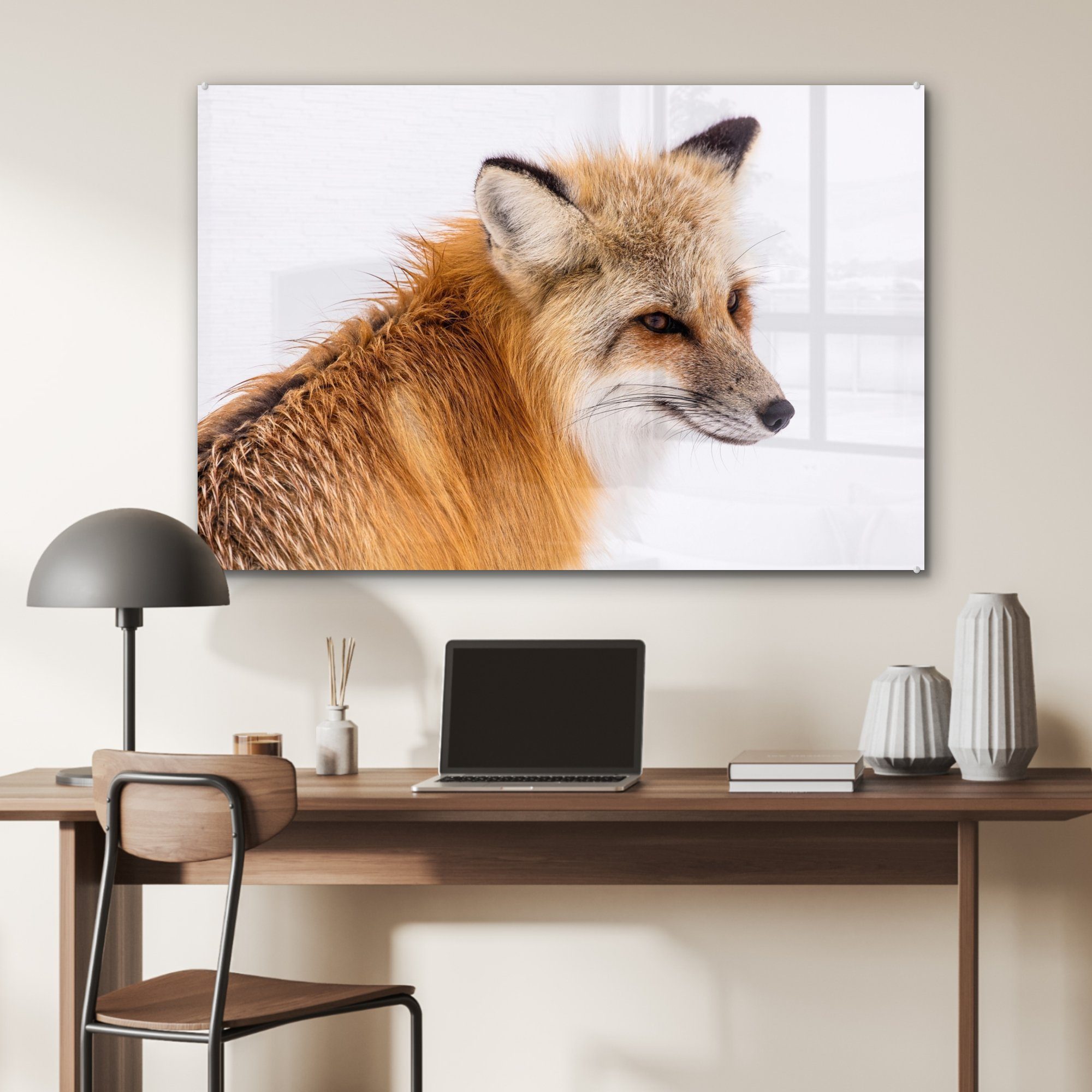 - Orange, & Fuchs MuchoWow Acrylglasbild Schlafzimmer St), - (1 Weiß Wohnzimmer Acrylglasbilder