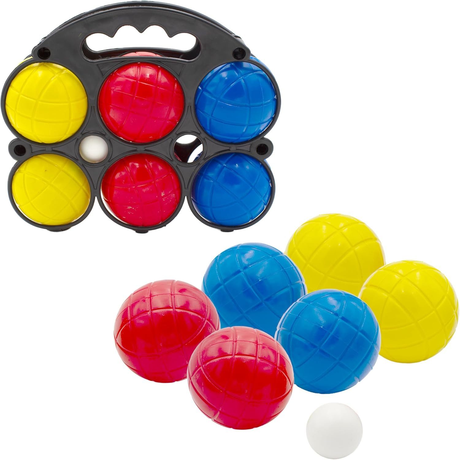 mucHome Stoßkugel Boccia Spiel 6 Kunststoff Boule Kugeln Set mit Zielkugel und Tragekorb (7-St)