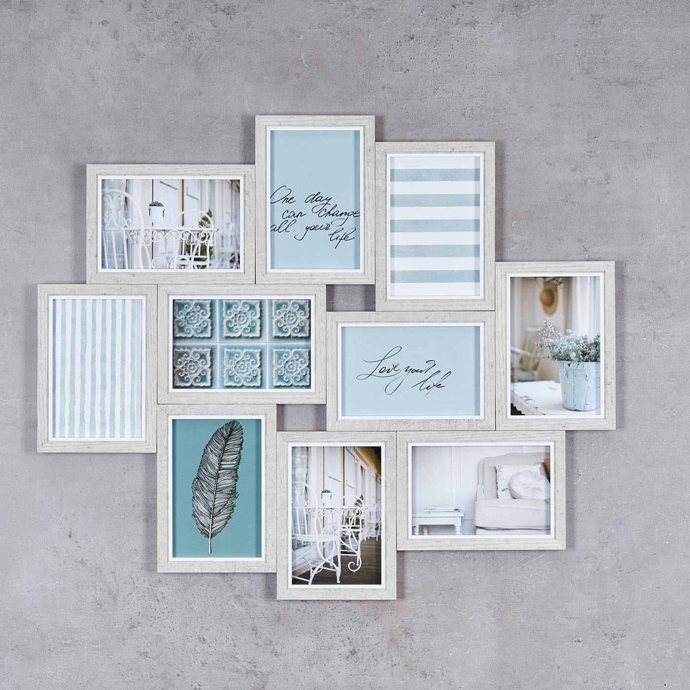 Levandeo® Bilderrahmen Collage, Bilderrahmen Collage 10 Fotos 59x50cm Grau günstig online kaufen