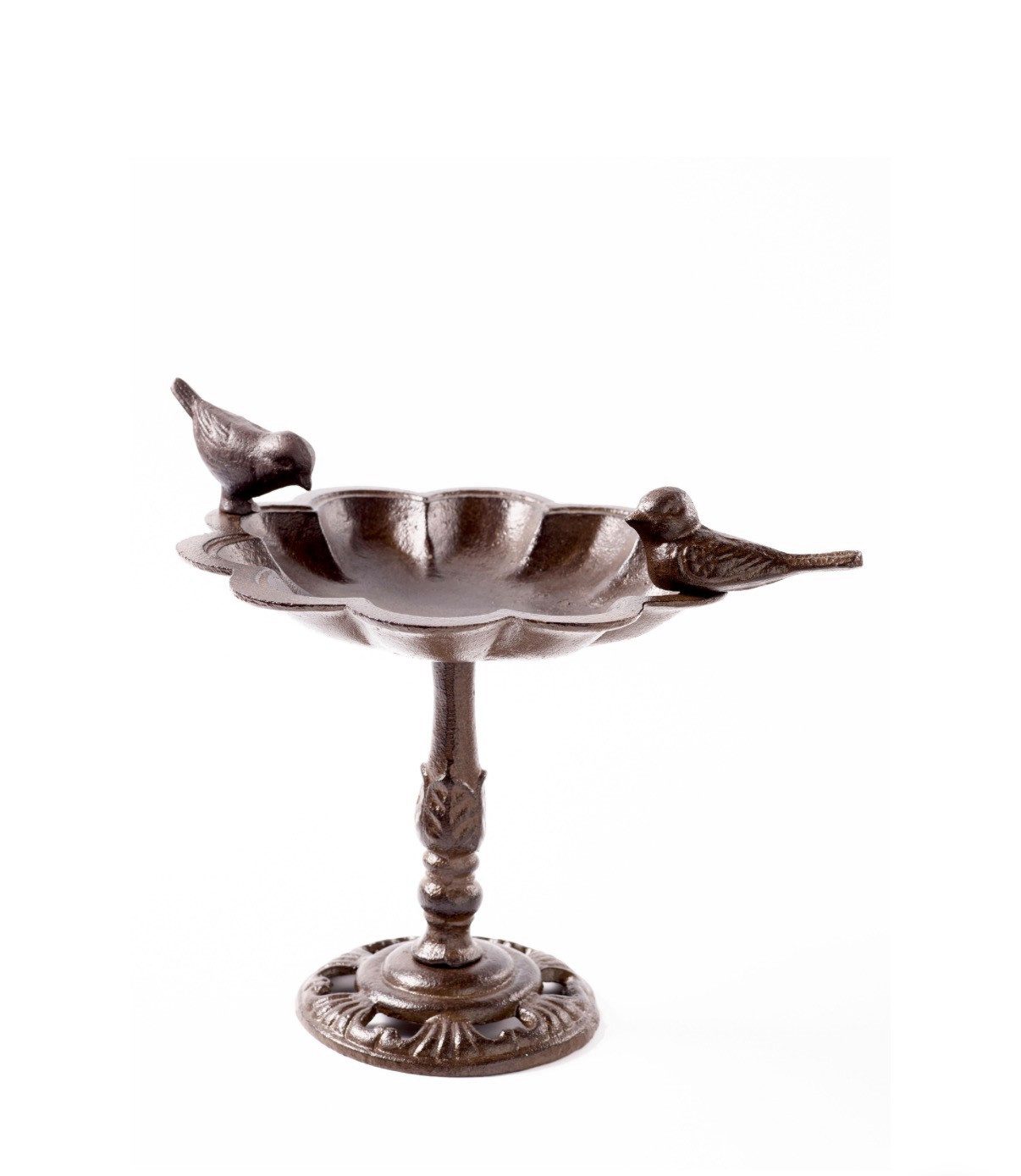Seyila Home Vogeltränke Vogeltränke aus Guss auf Fuß Braun – Vogelbad für Garten & Terrasse, D 27 cm H 33 cm