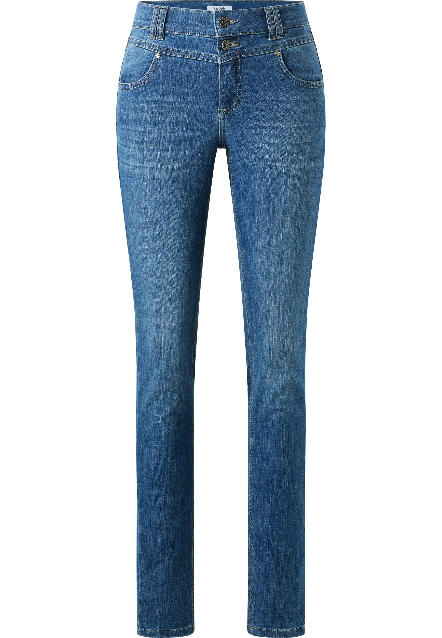 ANGELS Slim-fit-Jeans Jeans Skinny Button authentischem Denim blau mit