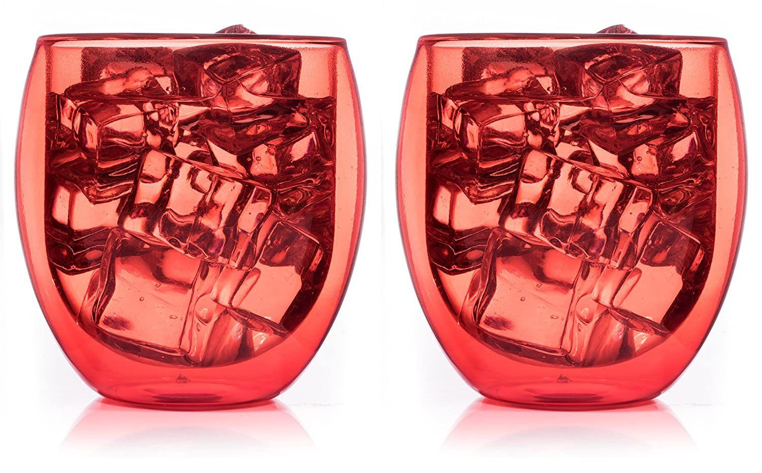 Gläser-Set 2 x Tee -Kaffee Cocktail-Glas 400ml Bauchig Rot Doppelwandig