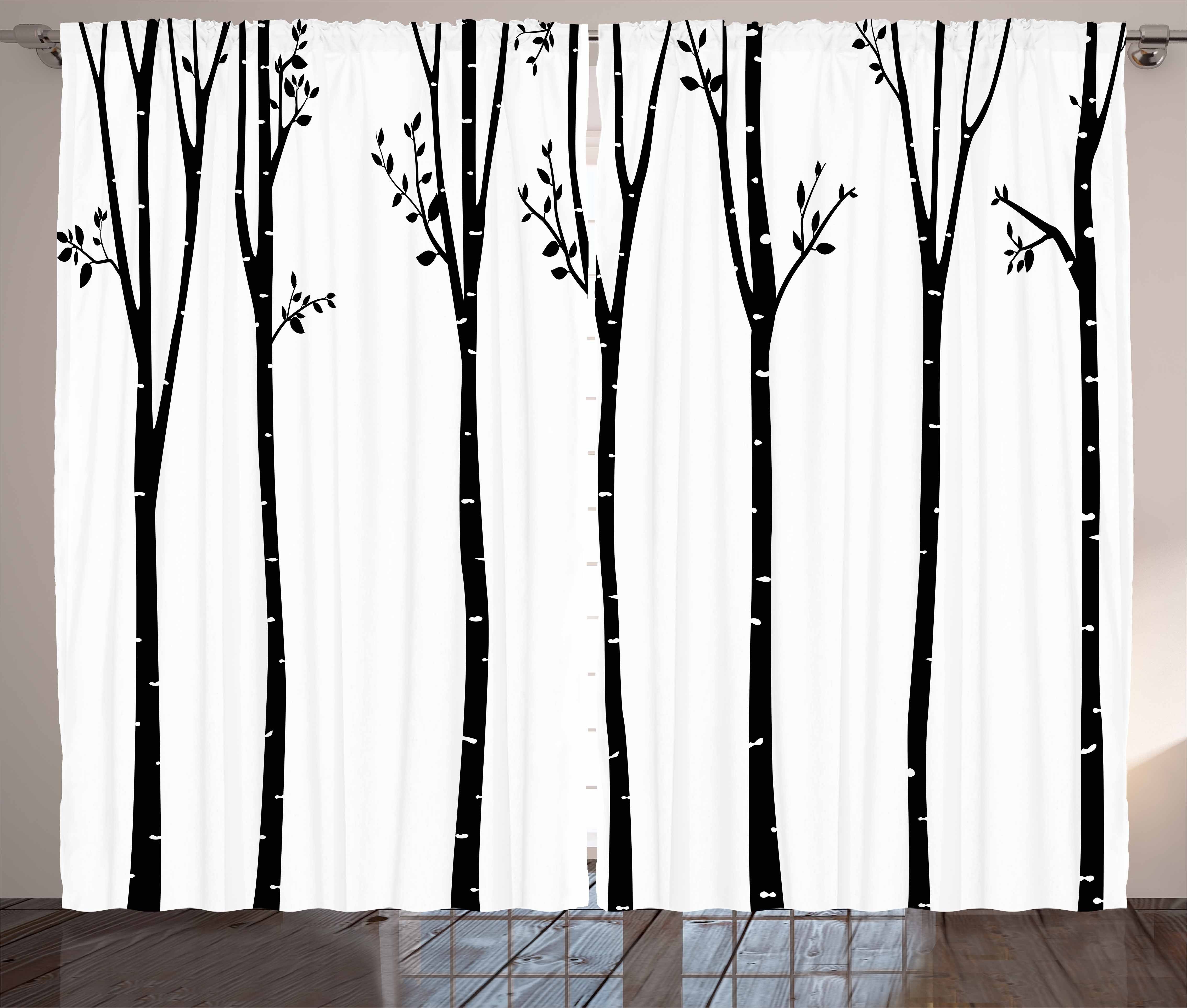 Gardine Schlafzimmer Kräuselband Vorhang mit Schlaufen und Haken, Abakuhaus, Schwarz und weiß Herbst-Baum-Laub