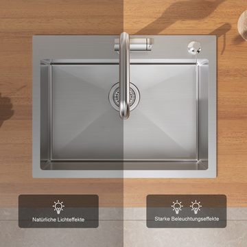 AuraLum pro Küchenspüle Edelstahl Einbauspüle Küchen Spülbecken 58 x 45 cm, inkl. Seifenspender und Abtropfmatte