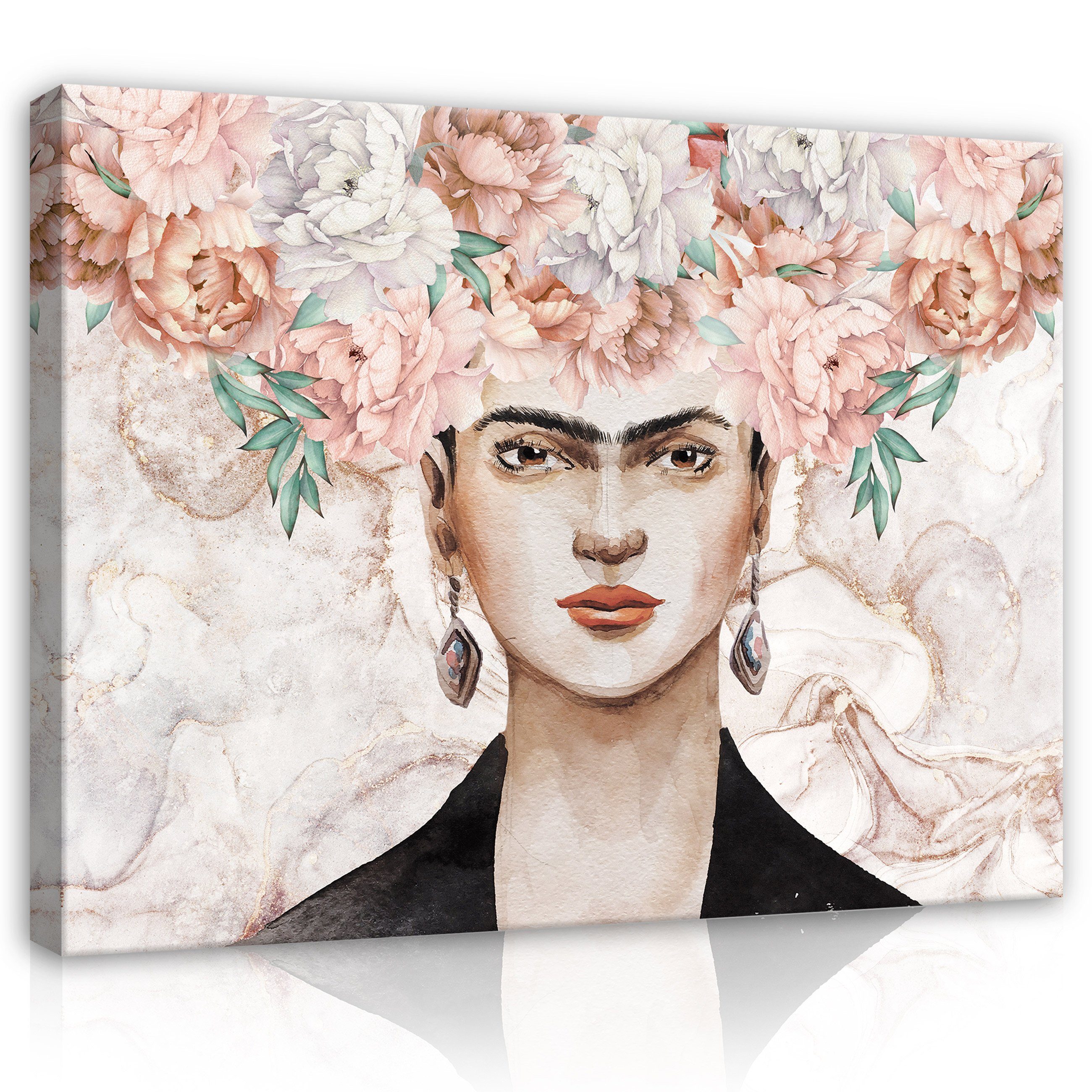 Wandbilder Groß Leinwandbild Canvas Wohnzimmer Schlafzimmer, Leinwandbilder Moderne Auf Kunstdruck Kahlo Bilder Wandbild Modern (Einteilig), XXL Frida Bild Blumen Wallarena Kunst Leinwand für Aufhängefertig