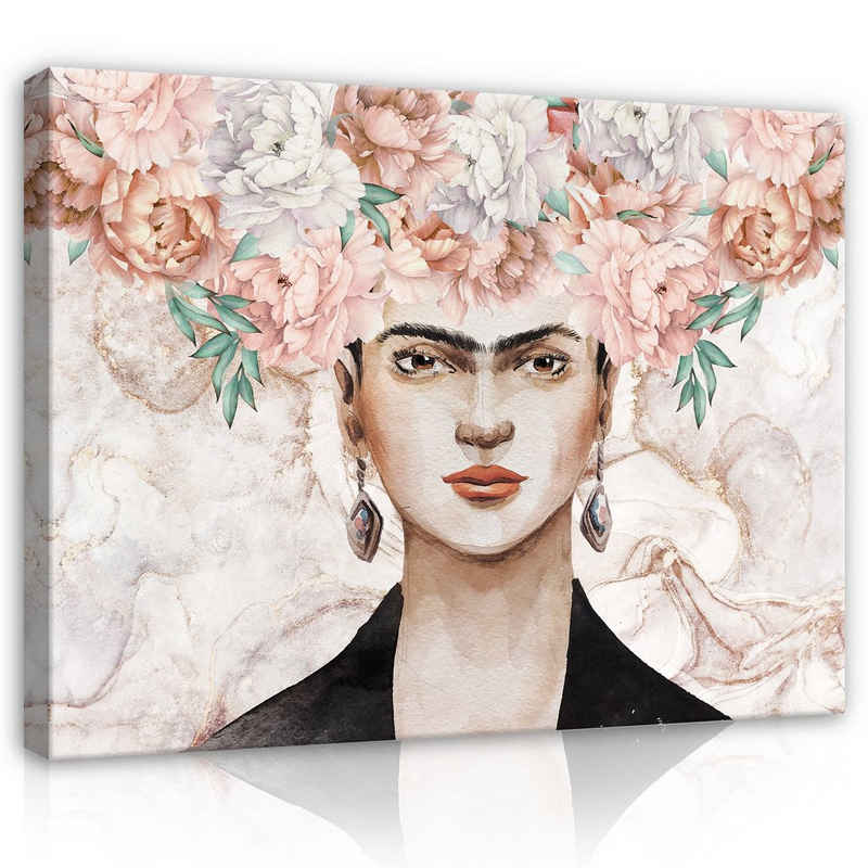 Wallarena Leinwandbild Frida Kahlo Blumen Kunst Moderne Wandbild Groß XXL Wandbilder Leinwandbilder Modern Canvas Kunstdruck Bild Auf Leinwand Bilder für Wohnzimmer Schlafzimmer, (Einteilig), Aufhängefertig
