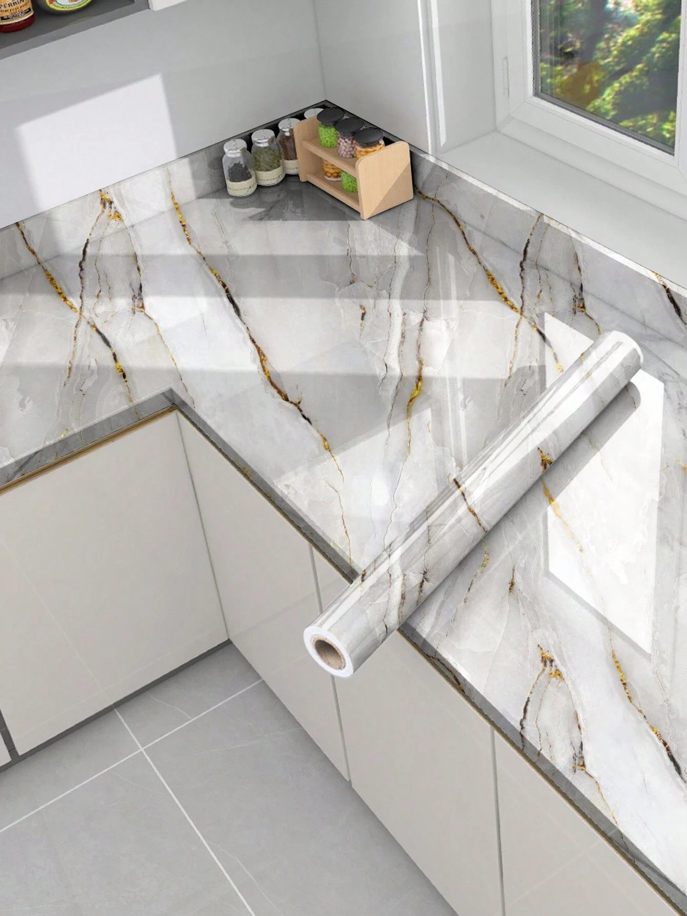 HomeBella Mustertapete Selbstklebende Küchenrückwand Tapete Wandfolie Marmoroptik, Wasserfeste & Abziehbare Tapete für Küche, Bad & Wohnzimmer