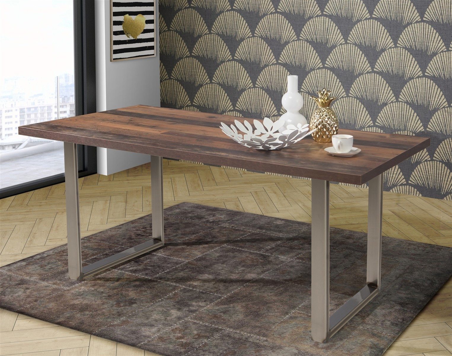 freiraum Esstisch TABLES, Gestell Metall, Platte Old-Wood Vintage - 180x74,7x90cm (BxHxT)