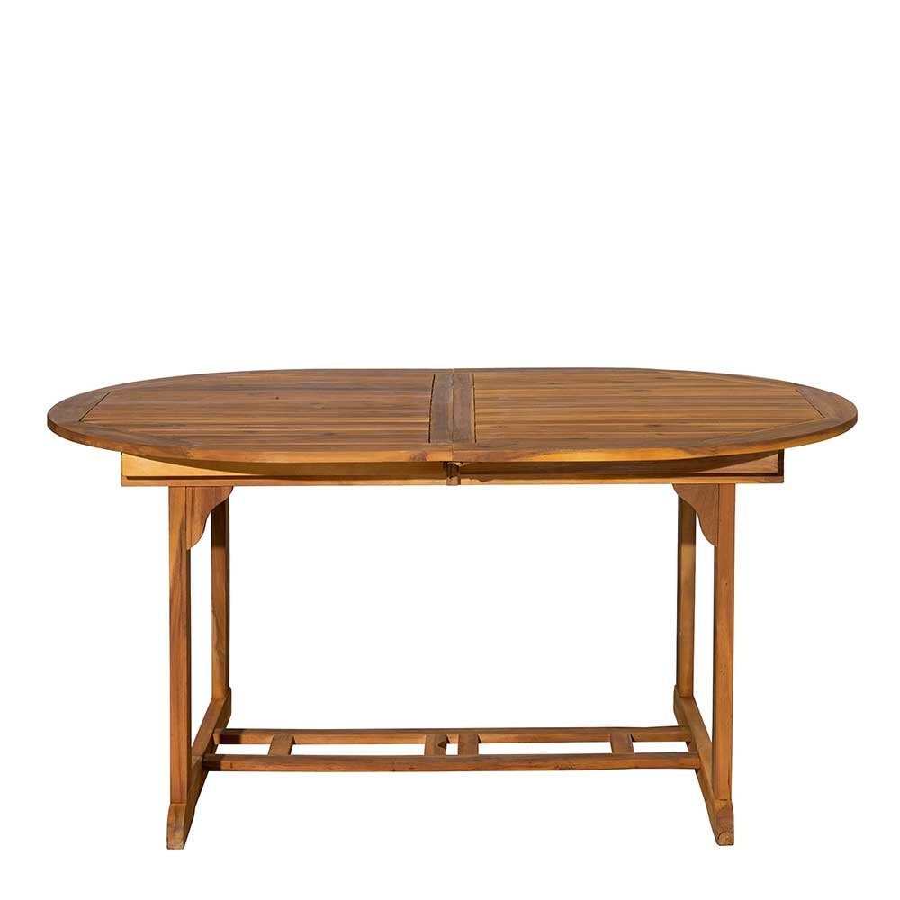 Pharao24 Gartentisch Elhan, aus Massivholz, mit ovaler Tischplatte, ausziehbar