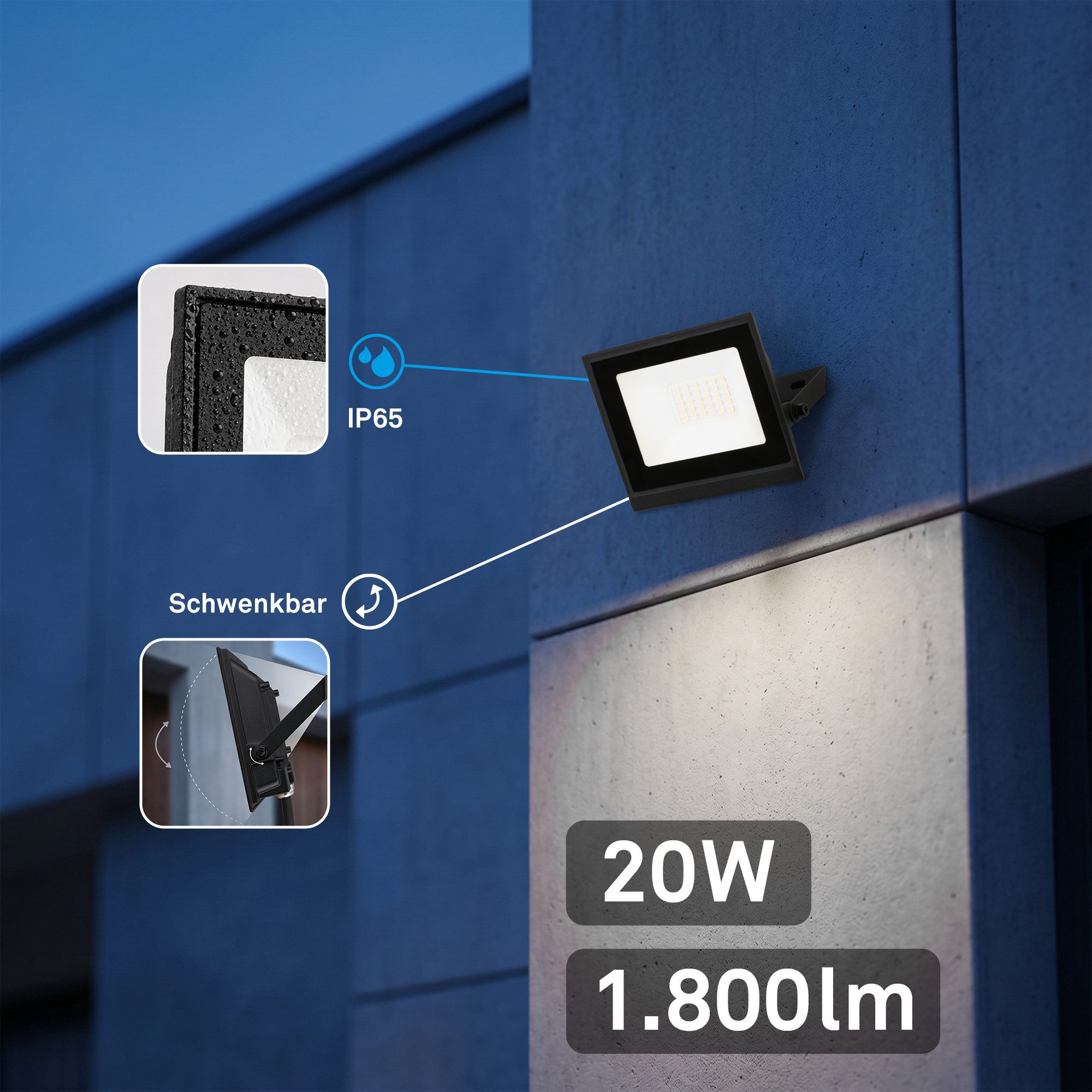 Briloner Leuchten Flutlichtstrahler LED Wandleuchte Außen Bewegungsmelder Wandstrahler Garten Eingang, ohne Bewegungsmelder, LED fest integriert, 4000K - Neutralweiß, Garage, Garten, Auffahrt, Hauseingang