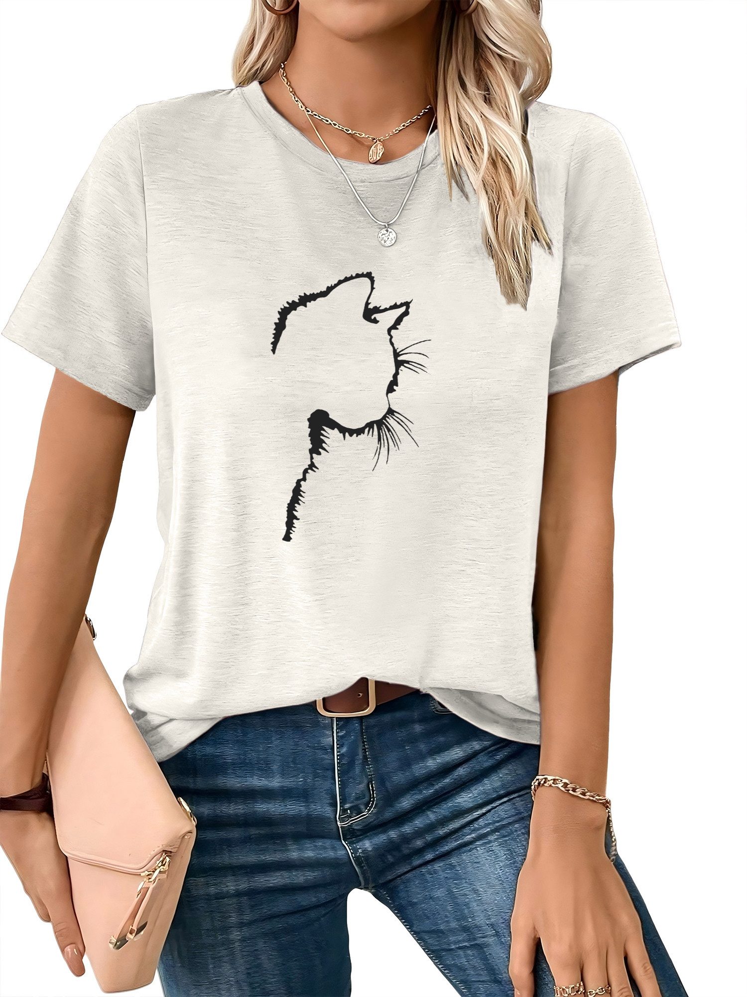 PYLIKE Rundhalsshirt Shirts Damen Casual Katze Ausgefallene bequemes t shirt Bequem für Freizeit und Büro,Strandurlaub