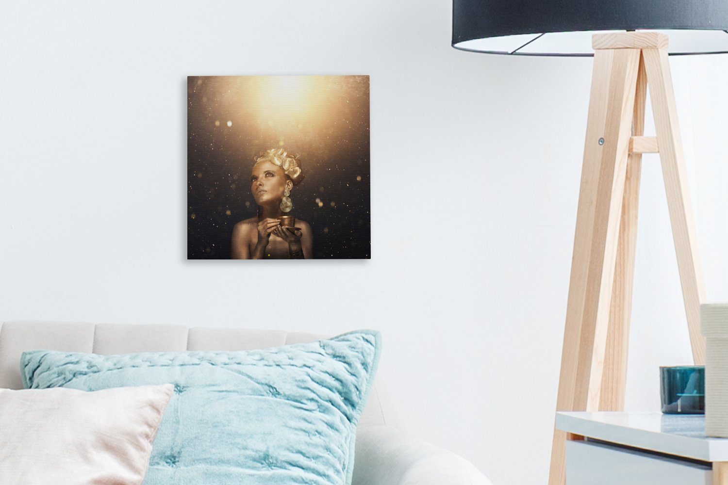 OneMillionCanvasses® Schlafzimmer Leinwand St), Körperbemalung, Bilder für mit Leinwandbild Frau goldener (1 Wohnzimmer