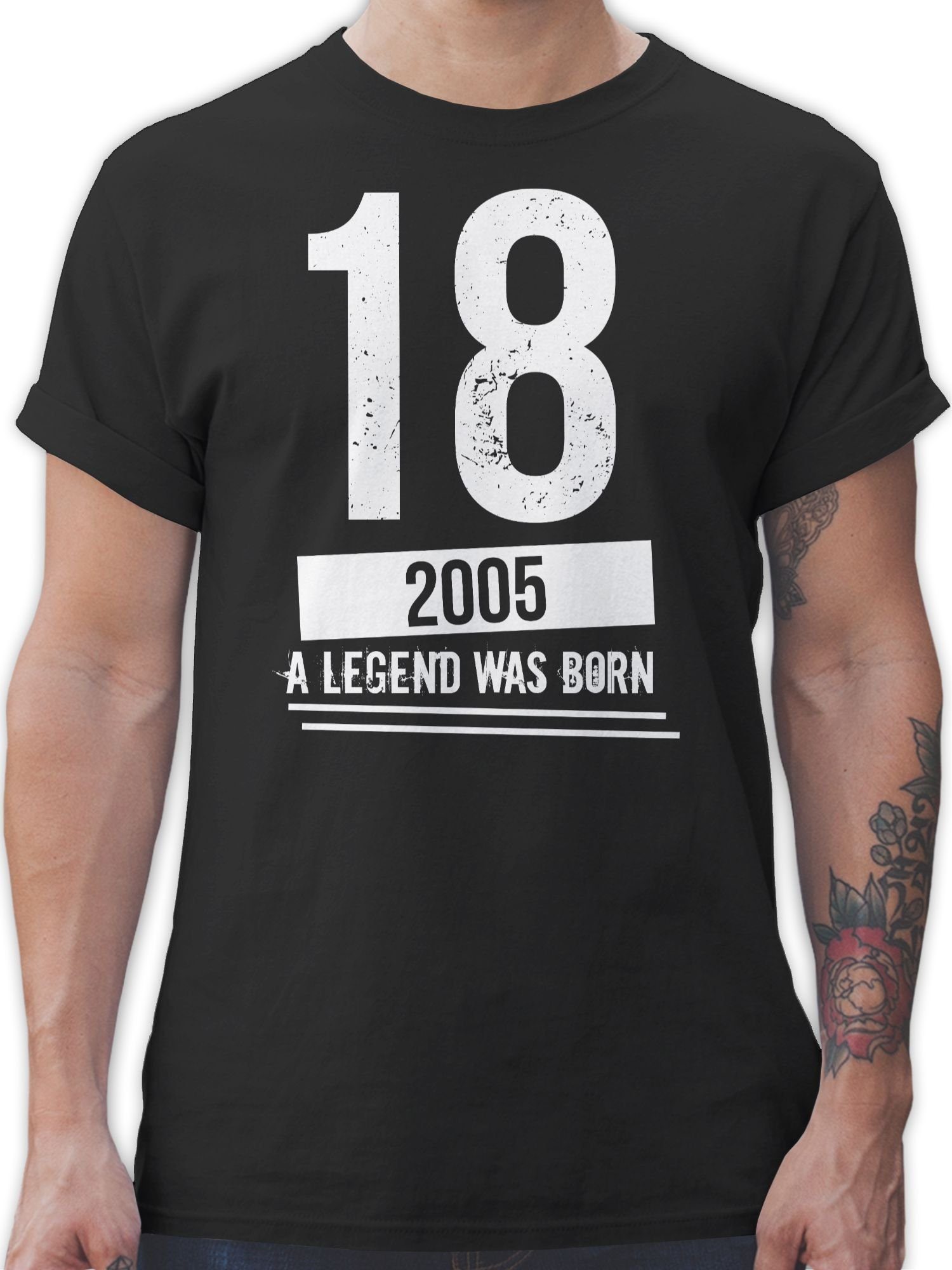 Shirtracer T-Shirt Achtzehnter Geburtstag 2005 18. Geburtstag 01 Schwarz