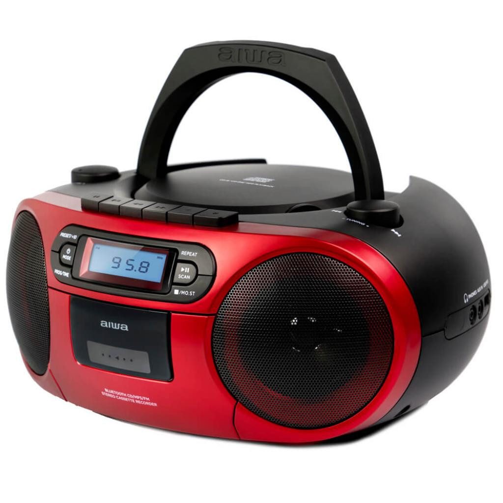 Aiwa BBTC-550 Tragbarer CD Player mit Radio, Kassette, Bluetooth und USB tragbarer CD-Player (Digitaluhr mit 24h Anzeigeformat 6 W RMS Audio-Ausgangsleistung)