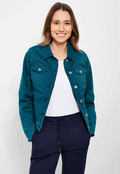 Cecil Outdoorjacke Cecil Color Jeansjacke in Teal Blue (1-St) Taschen