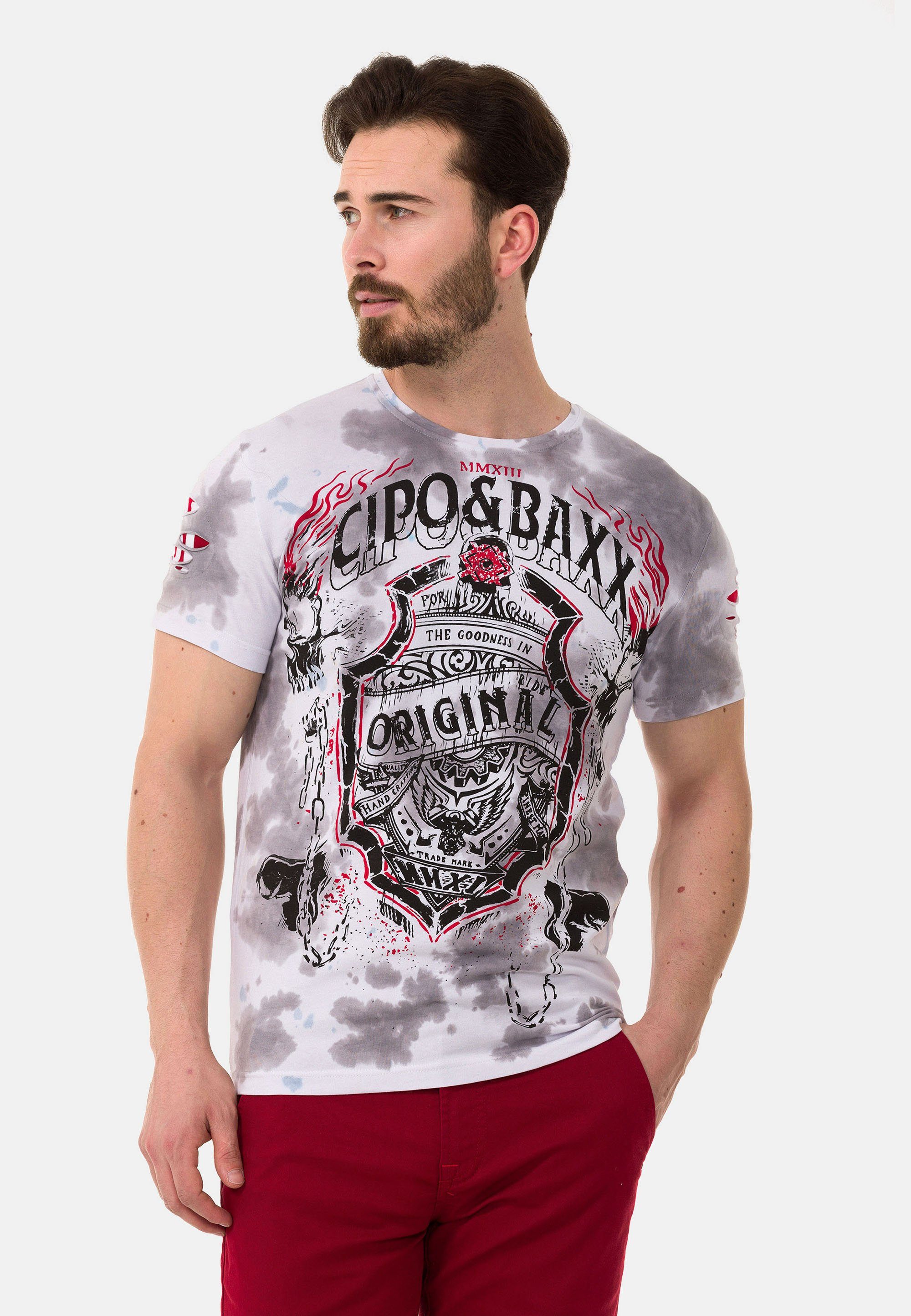Cipo & Baxx T-Shirt mit großem Markenprint weiß