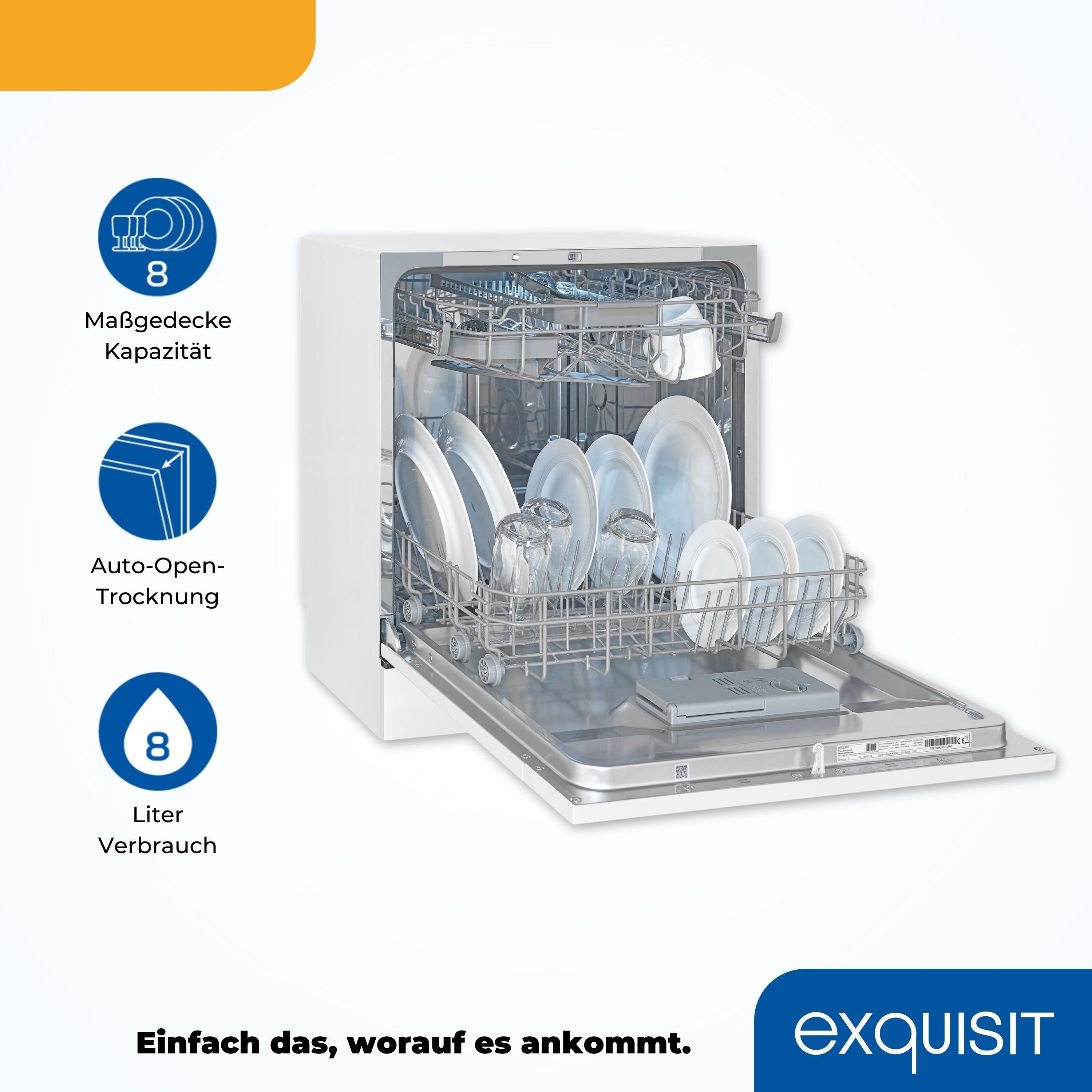 exquisit Tischgeschirrspüler GSP508-030D, 8 Maßgedecke, kompakt und platzsparend, Raumkünstler mit Platz für 8 Maßgedecke
