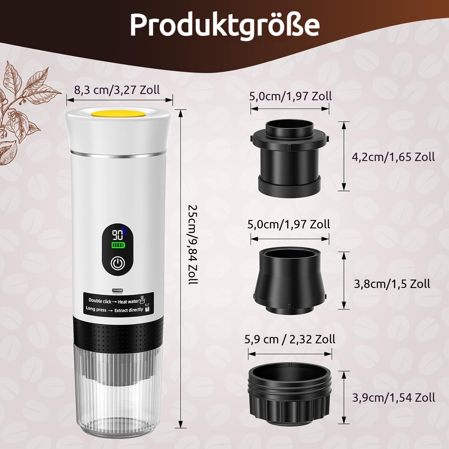 PRIISF Reisekaffeemaschine Tragbare Espressomaschine Kapselmaschine mit Akku Kaffeemaschine USB, mit LCD Bildschirm Brüher kompatibel gemahlenem Kaffee & NS-Kapseln Elektrische Selbsterhitzung Filterkaffeemaschine Portable Coffee Maker, für Familien, Reisende, Camping, Büro, Auto, Wandern, Zuhause