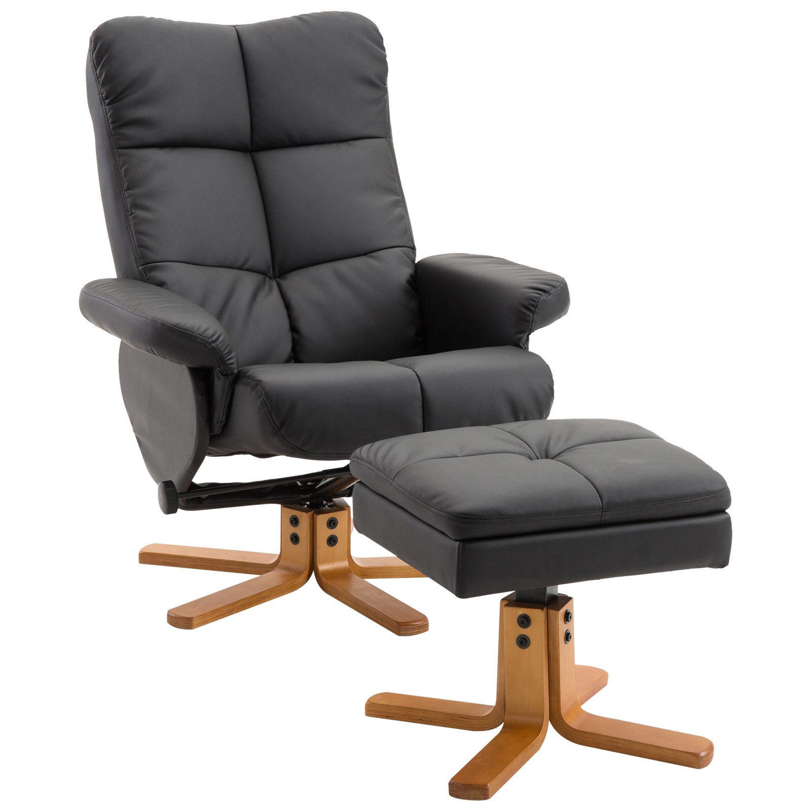 HOMCOM Polsterstuhl Lesesessel mit Hocker, Liegefunktion für Schlafzimmer, Wohnzimmer (Relaxsessel, 2 St), für Wohnzimmer, Schwarz – Bild 2 von 5